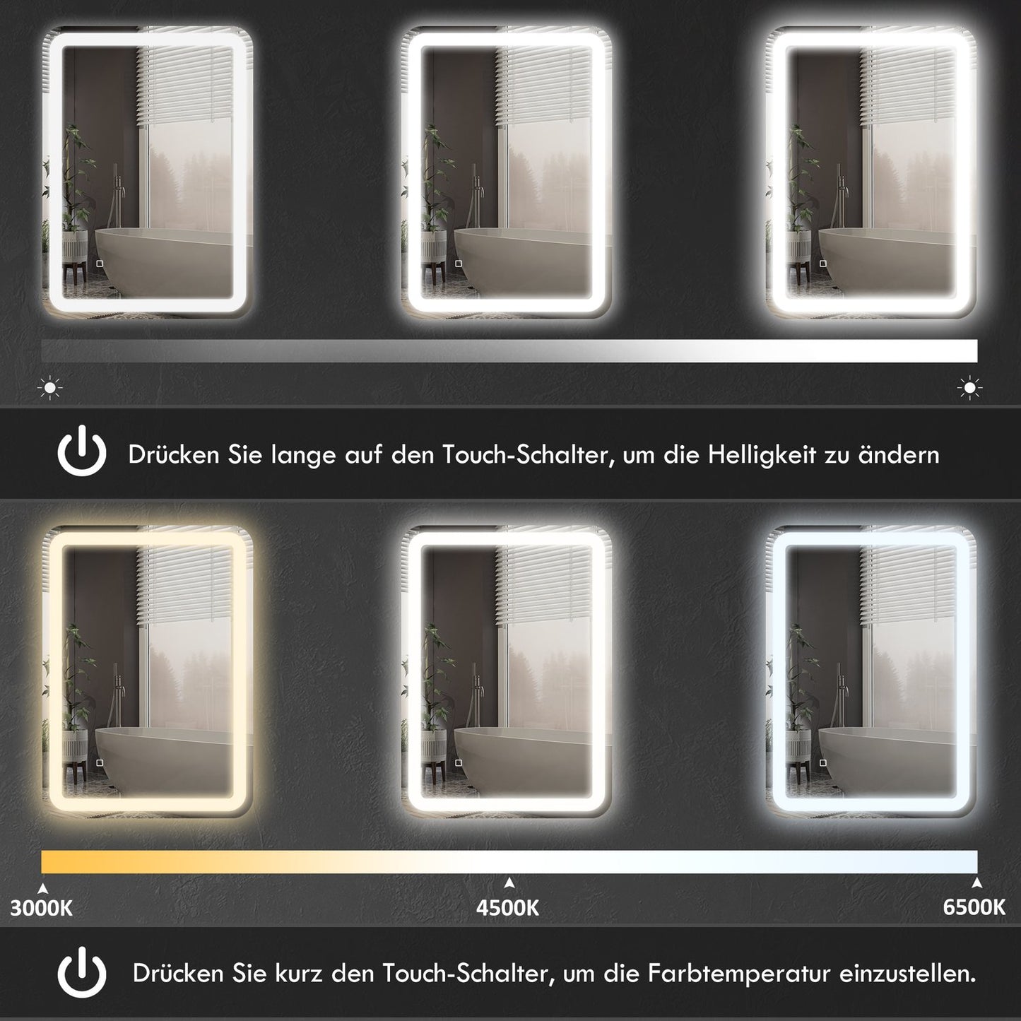 LED Bathroom Mirror, 50x70cm, Anti-Fog, Touch Switch
