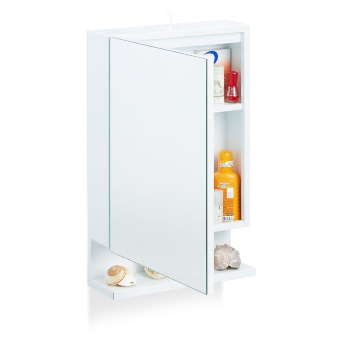 Bathroom mirror cabinet with outlet