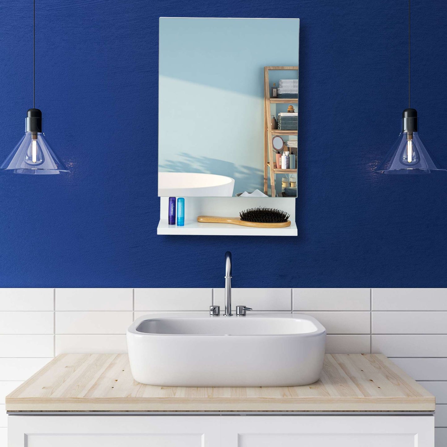Bathroom mirror cabinet with outlet