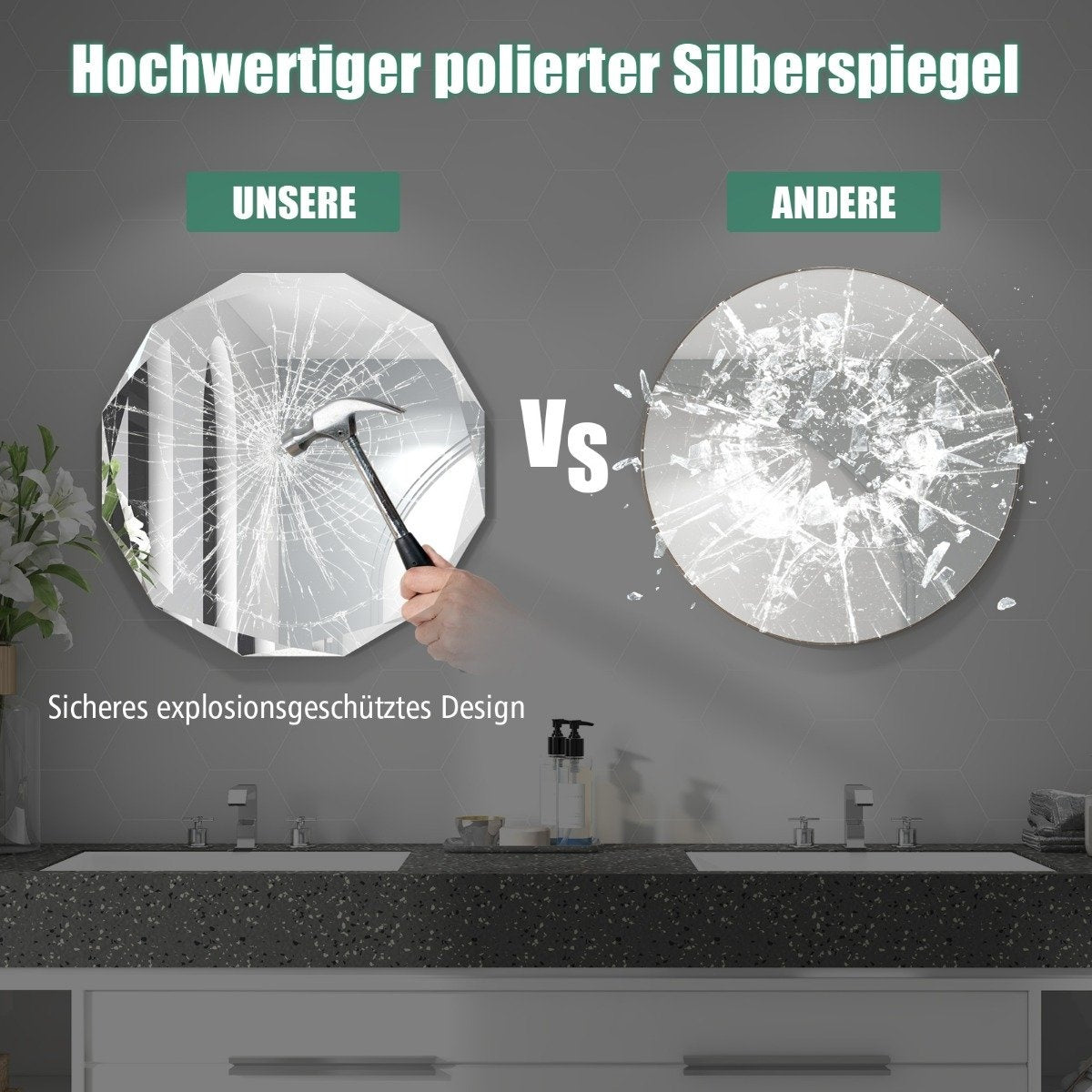 Bathroom mirror hanging mirror explosion-proof wall mirror bathroom mirror for bathroom round 76 x 76 x 5 cm