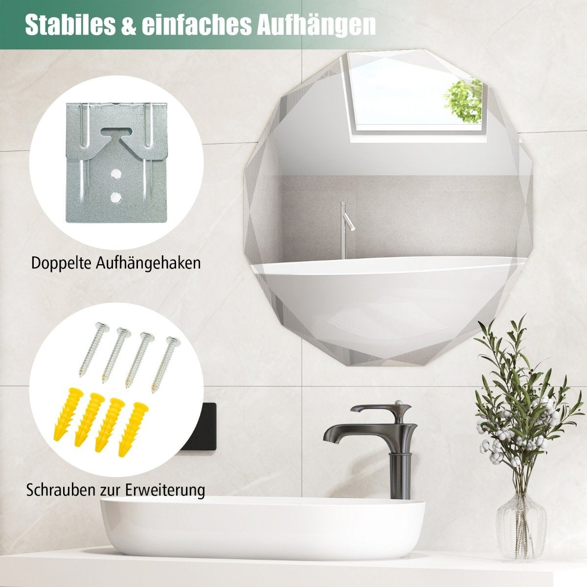 Bathroom mirror hanging mirror explosion-proof wall mirror bathroom mirror for bathroom round 76 x 76 x 5 cm