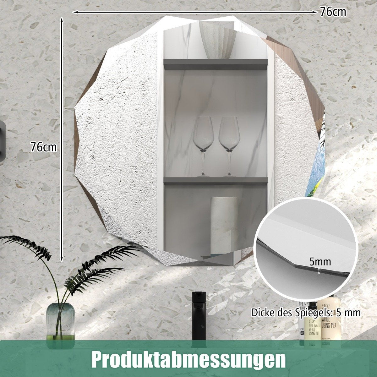 Bathroom mirror hanging mirror explosion-proof wall mirror bathroom mirror for bathroom round 76 x 76 x 5 cm