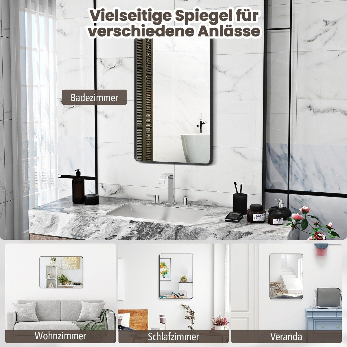 Bathroom mirror hanging mirror explosion-proof wall mirror cosmetic mirror for bathroom 76.5 x 56 x 3 cm silver