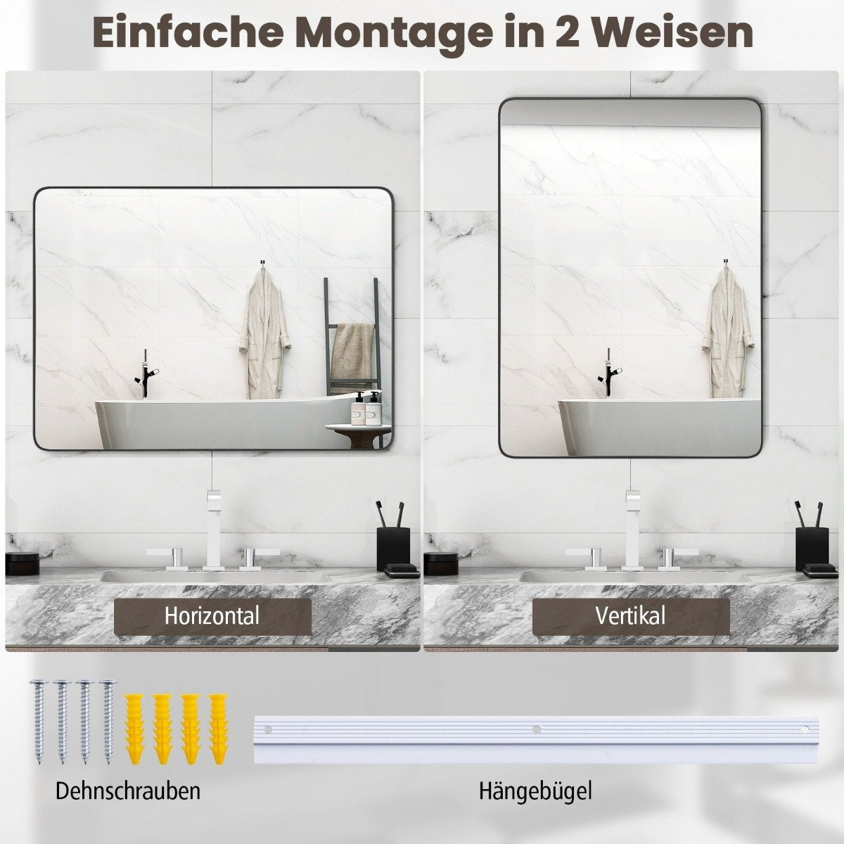 Bathroom mirror hanging mirror explosion-proof wall mirror cosmetic mirror for bathroom 76.5 x 56 x 3 cm silver
