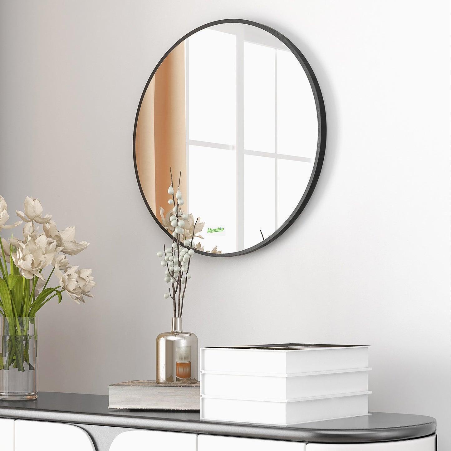 Round black bathroom mirror - Ø50 cm, aluminum frame