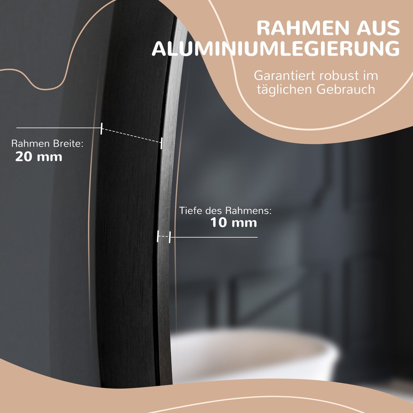 Round black bathroom mirror - Ø50 cm, aluminum frame