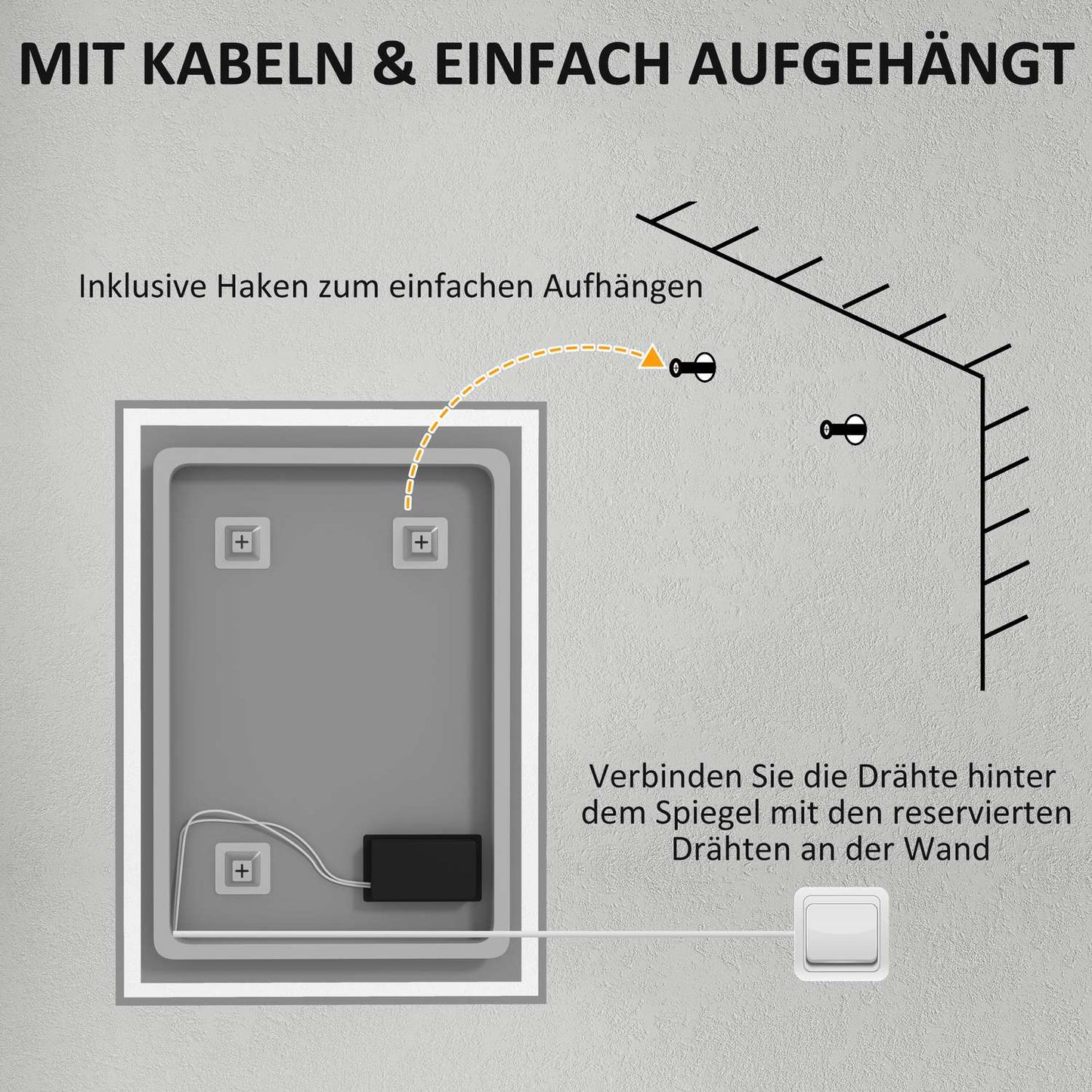 LED Bathroom Mirror, Touch Sensor, Anti-Fog, 50x70 cm