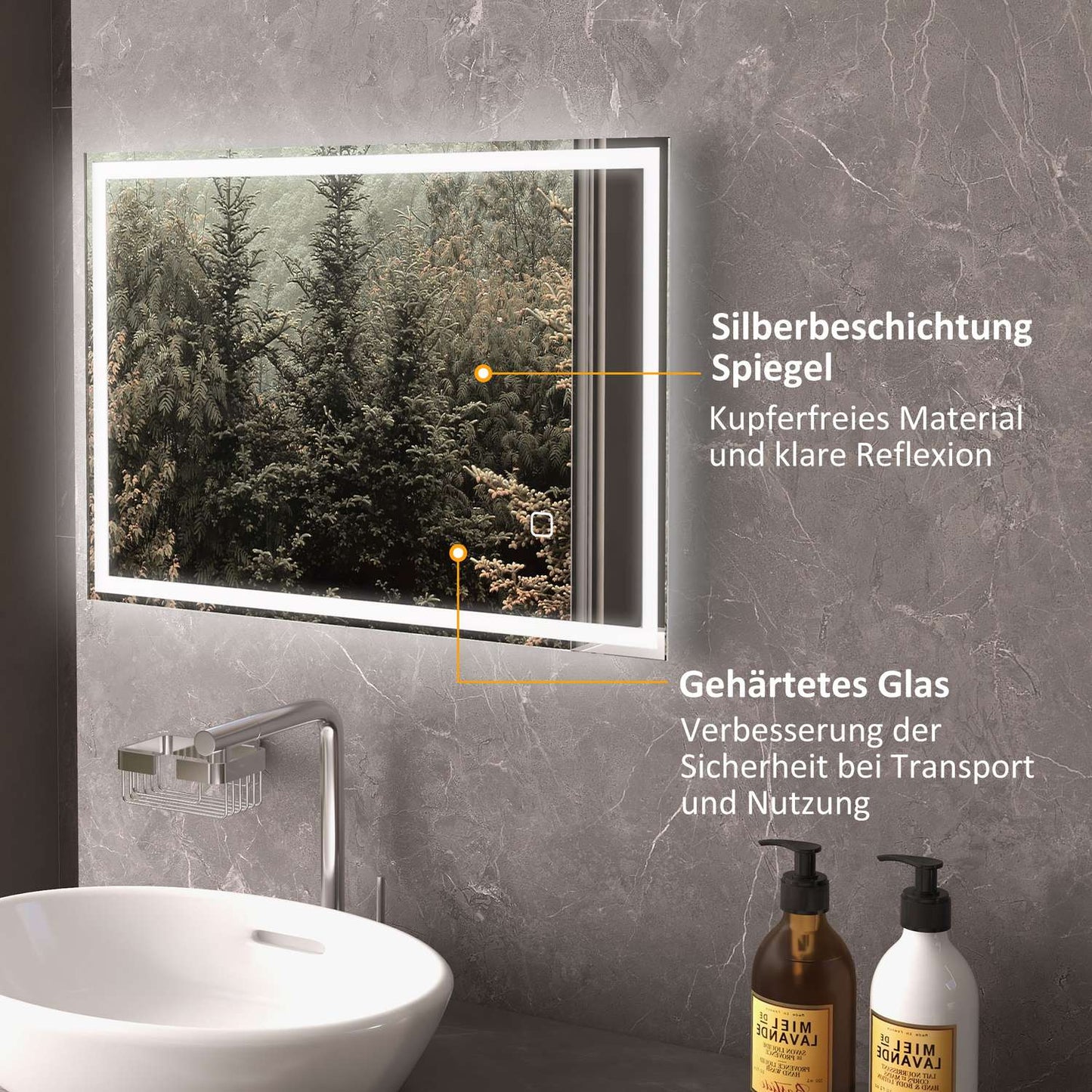 LED Bathroom Mirror, Touch Sensor, Anti-Fog, 50x70 cm