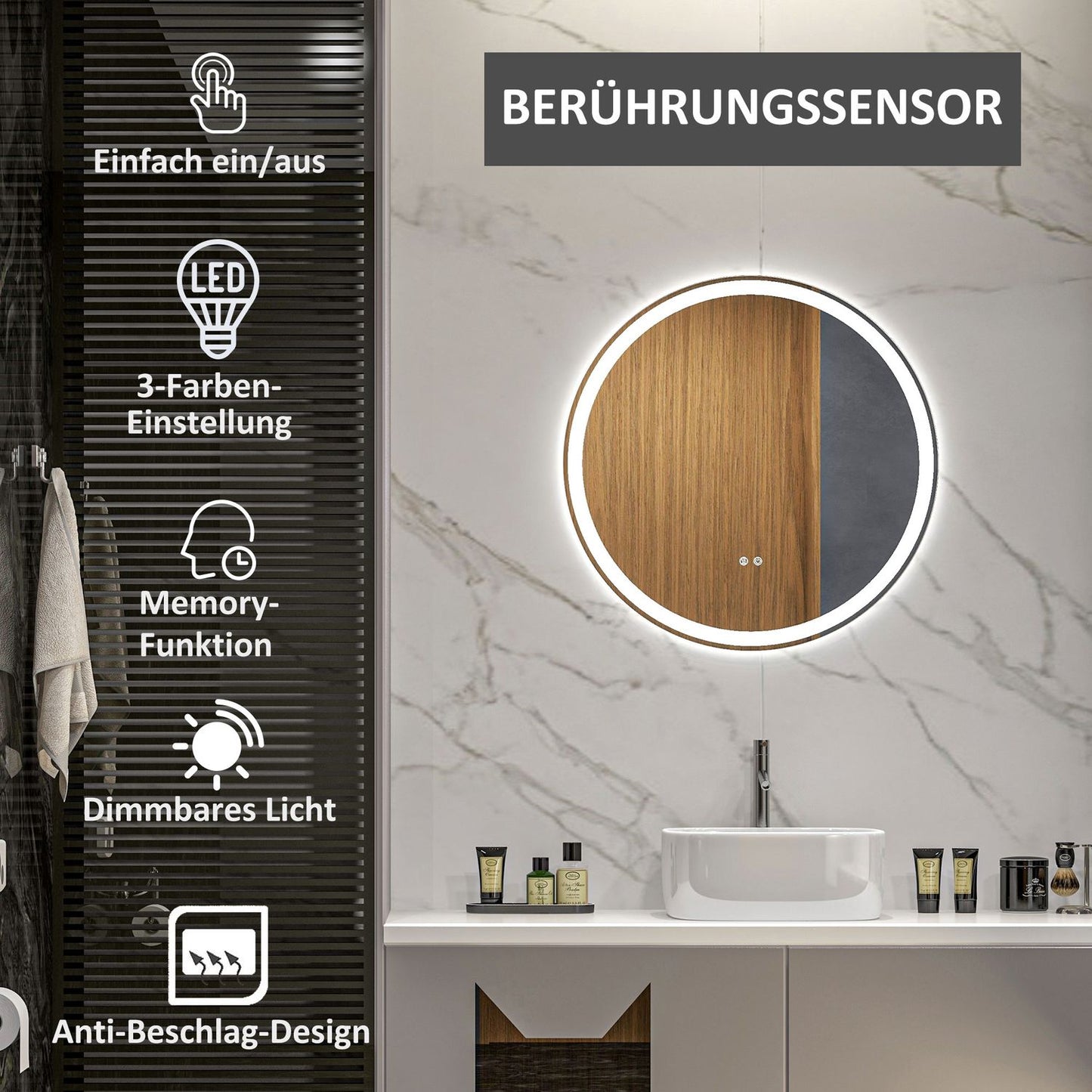 Illuminated LED Bathroom Mirror, Anti-Fog, Touch Control