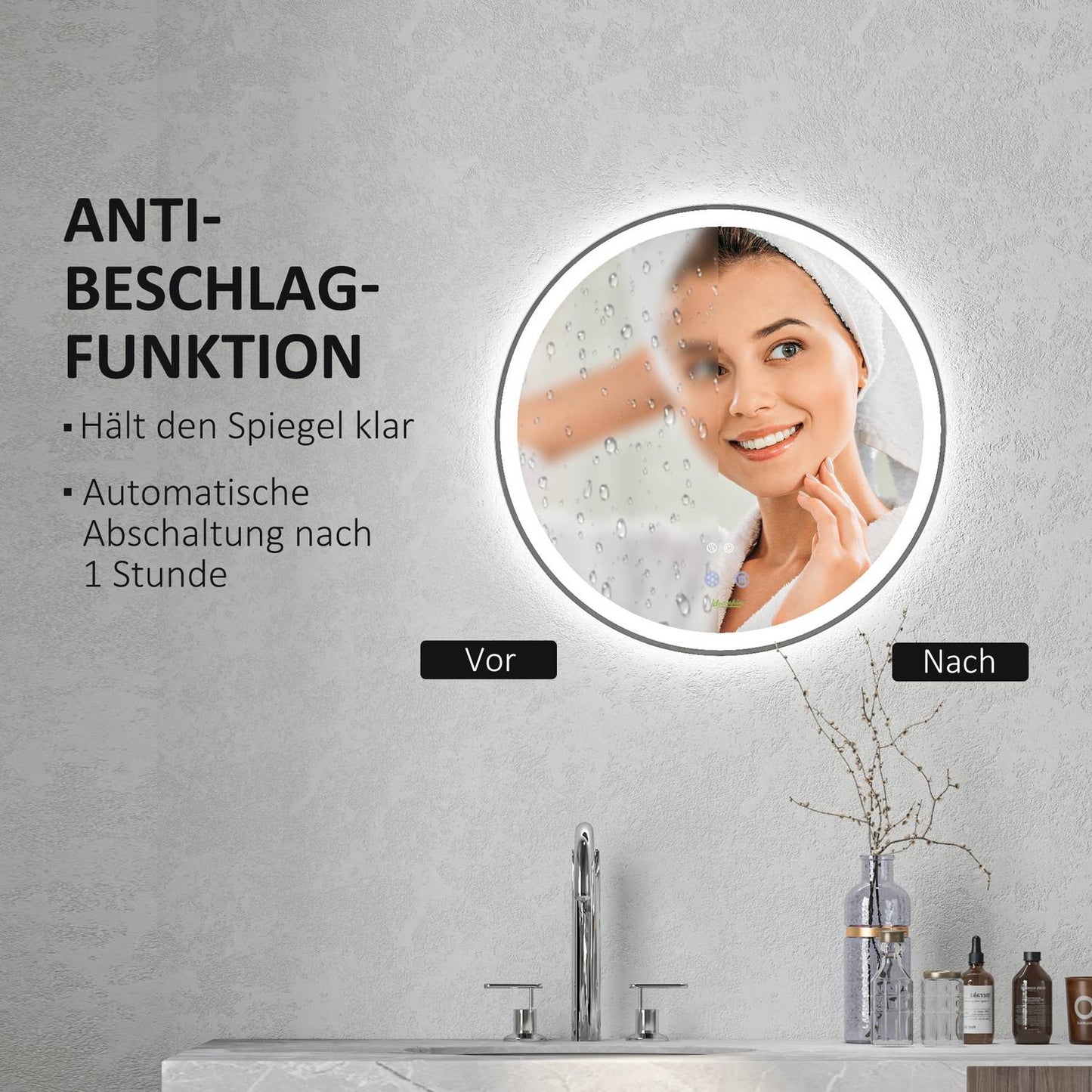 Illuminated LED Bathroom Mirror, Anti-Fog, Touch Control
