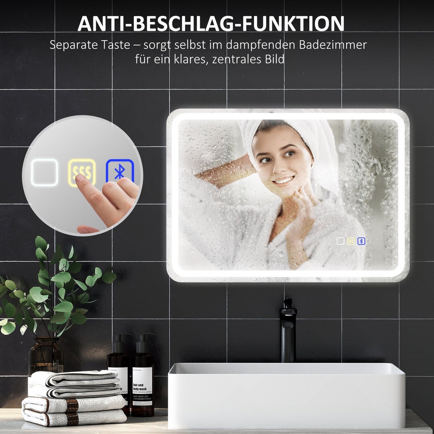 LED Bathroom Mirror, Anti-Fog, 3 Colors, 700x900 mm