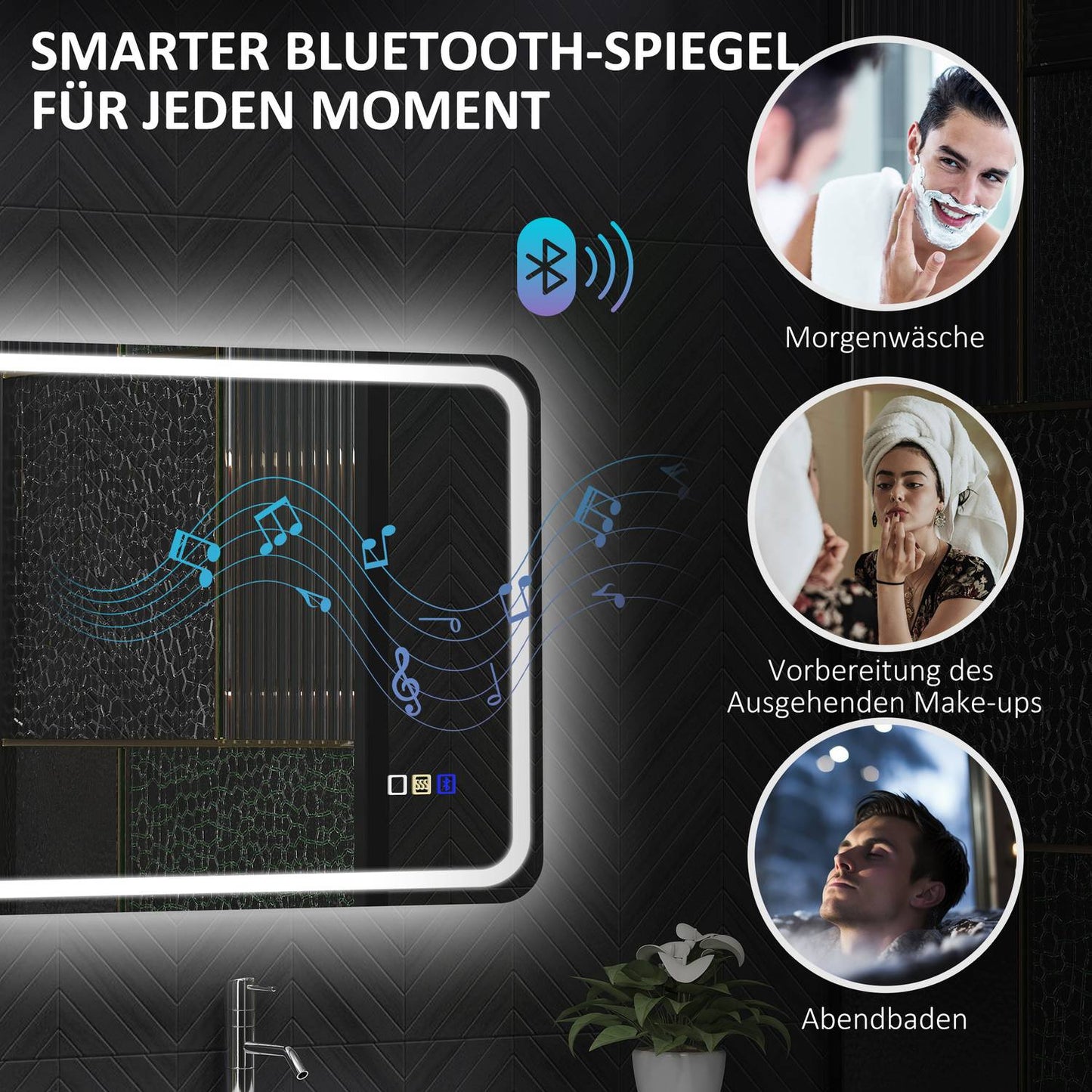 LED Bathroom Mirror, Anti-Fog, 3 Colors, 700x900 mm