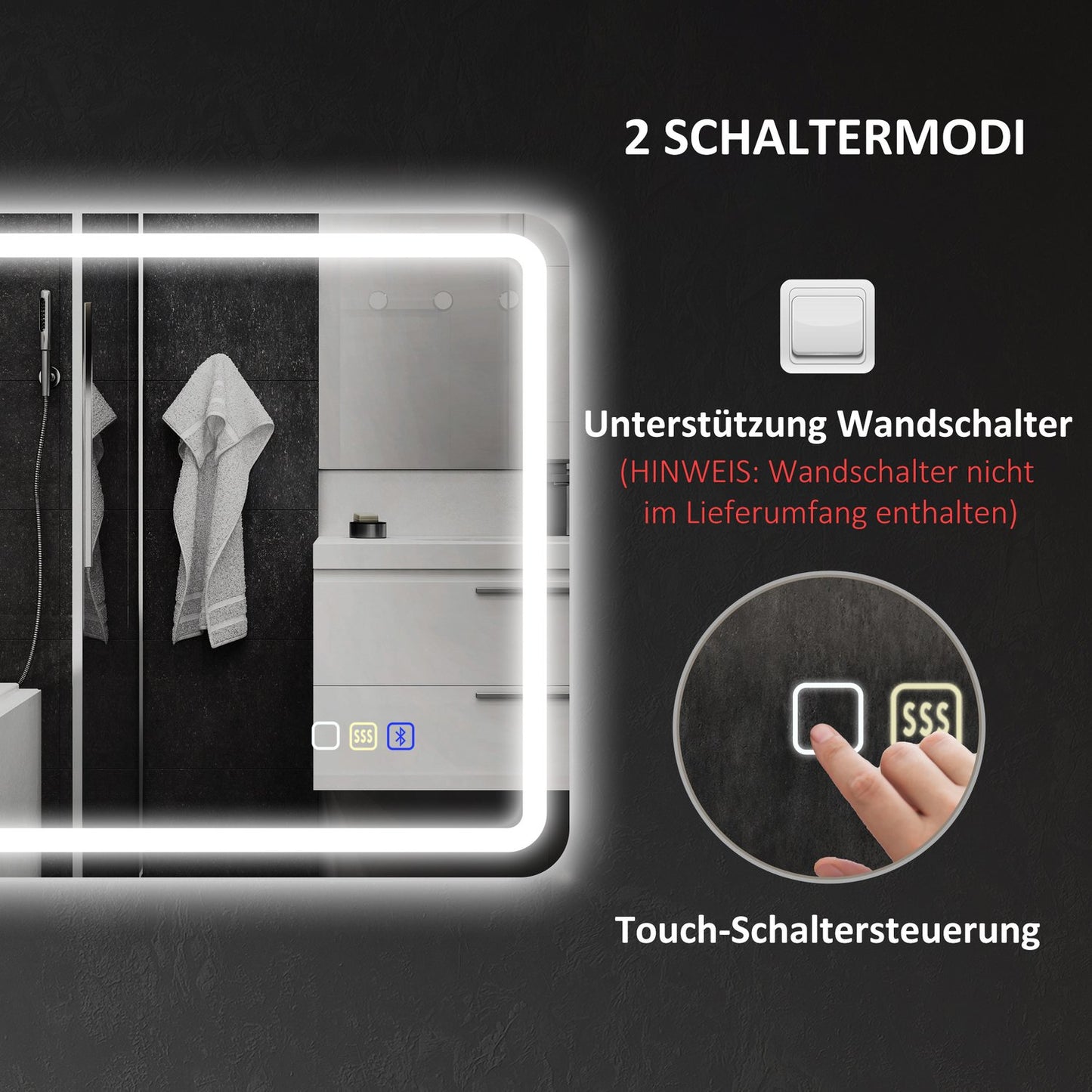 LED Bathroom Mirror, Anti-Fog, 3 Colors, 700x900 mm