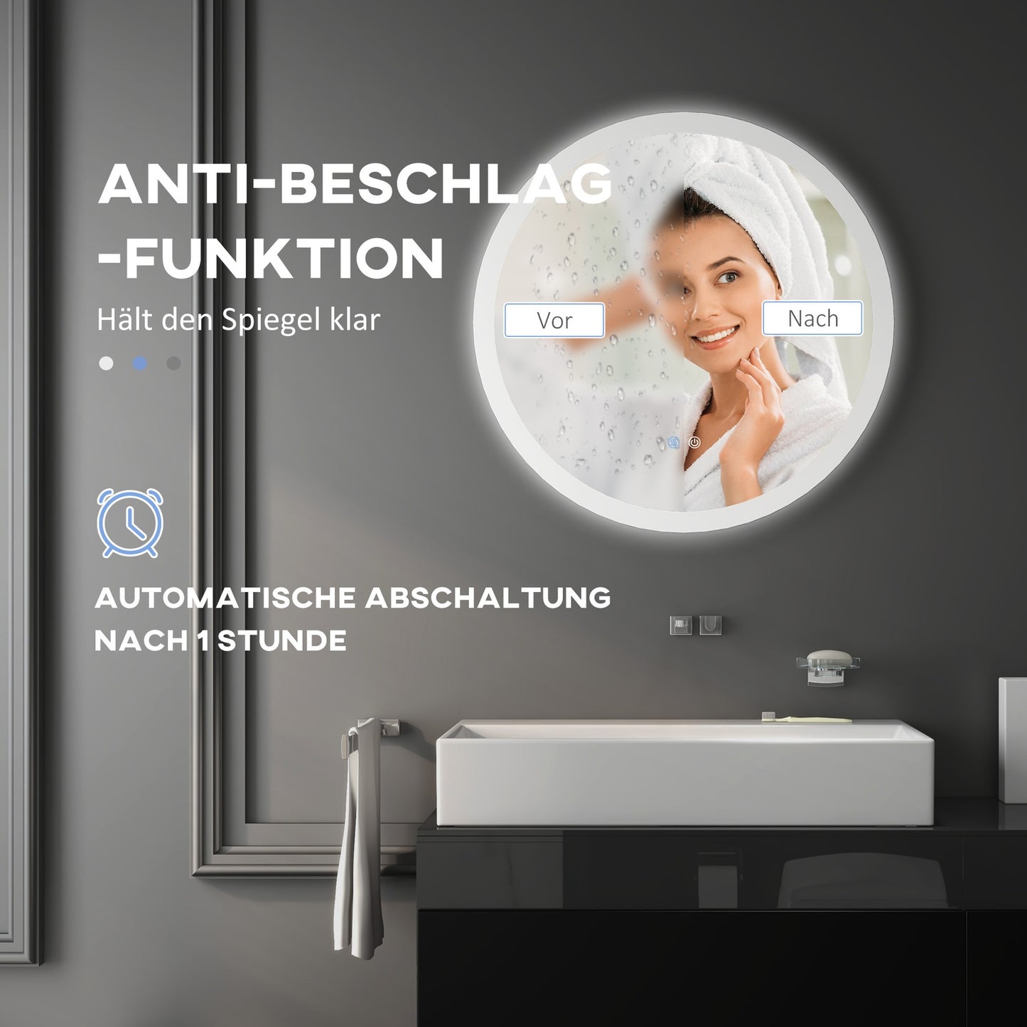 Bathroom mirror 60cm, LED lighting, Touch & Anti-Fog