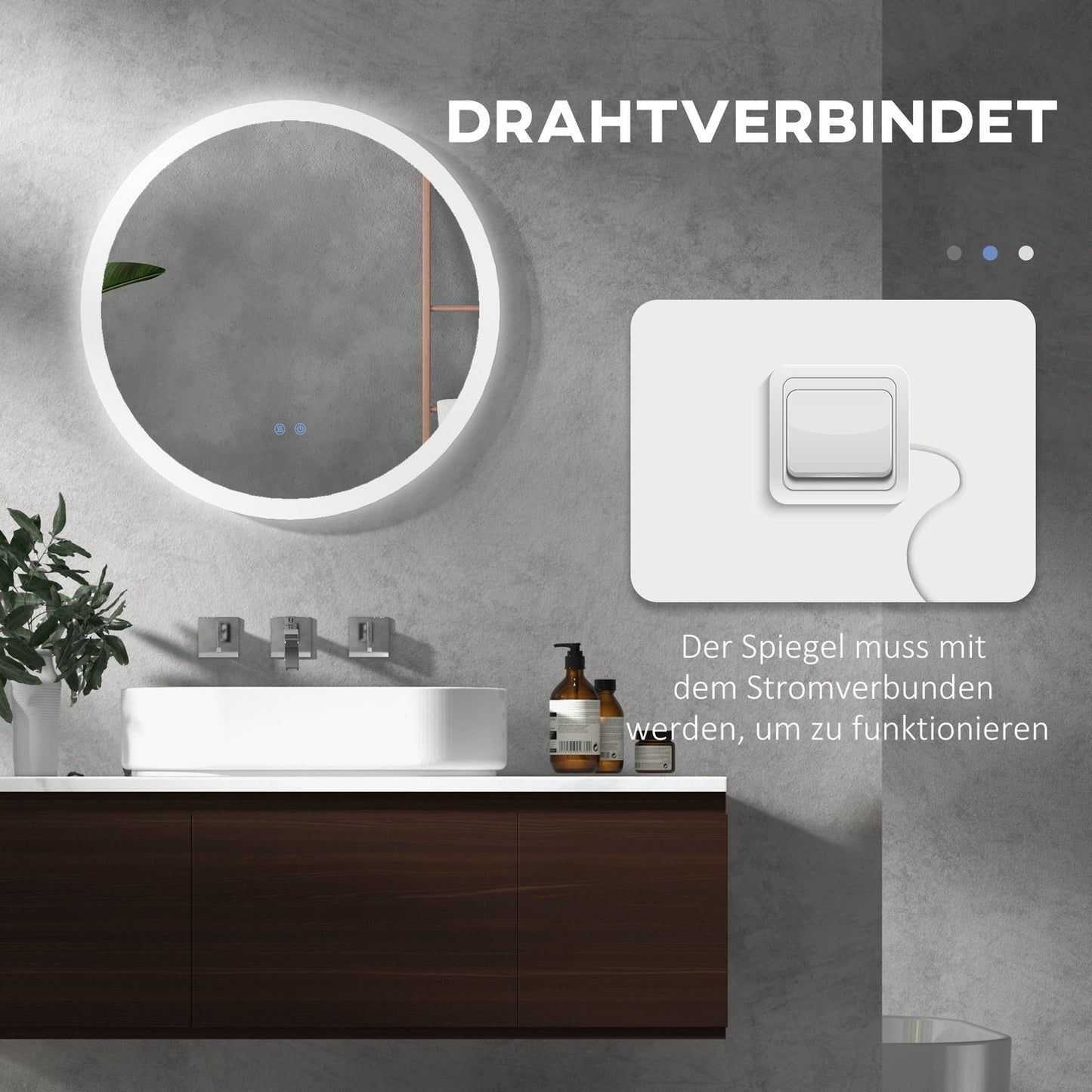 Bathroom mirror 60cm, LED lighting, Touch & Anti-Fog