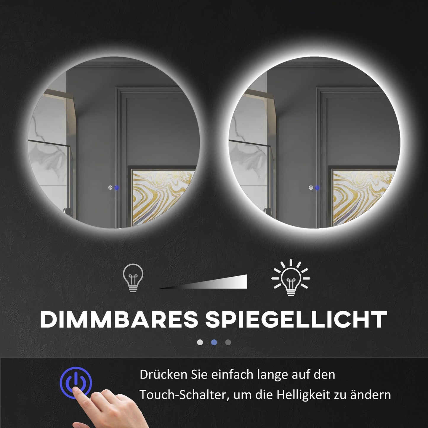 Illuminated bathroom mirror, Ø70 cm, Anti-Fog, Touch Switch