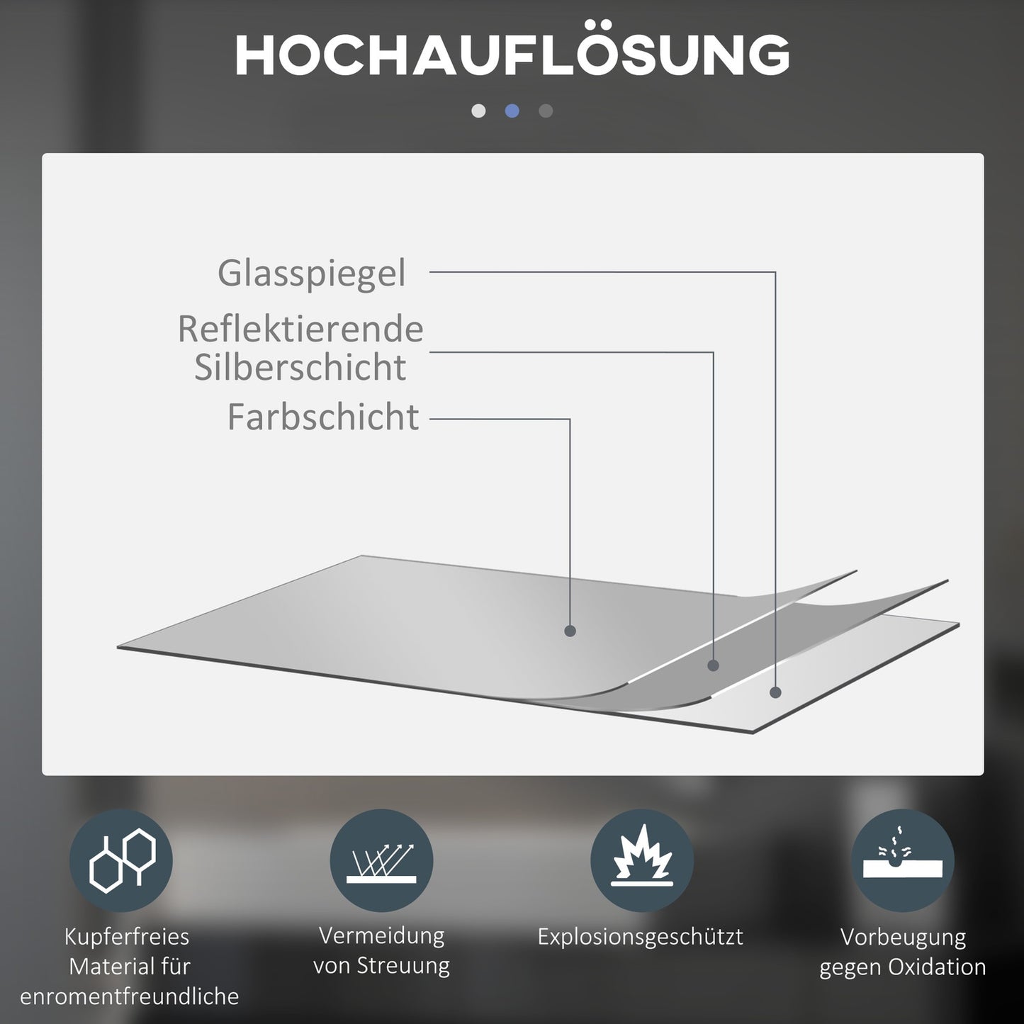 Illuminated bathroom mirror, Ø70 cm, Anti-Fog, Touch Switch