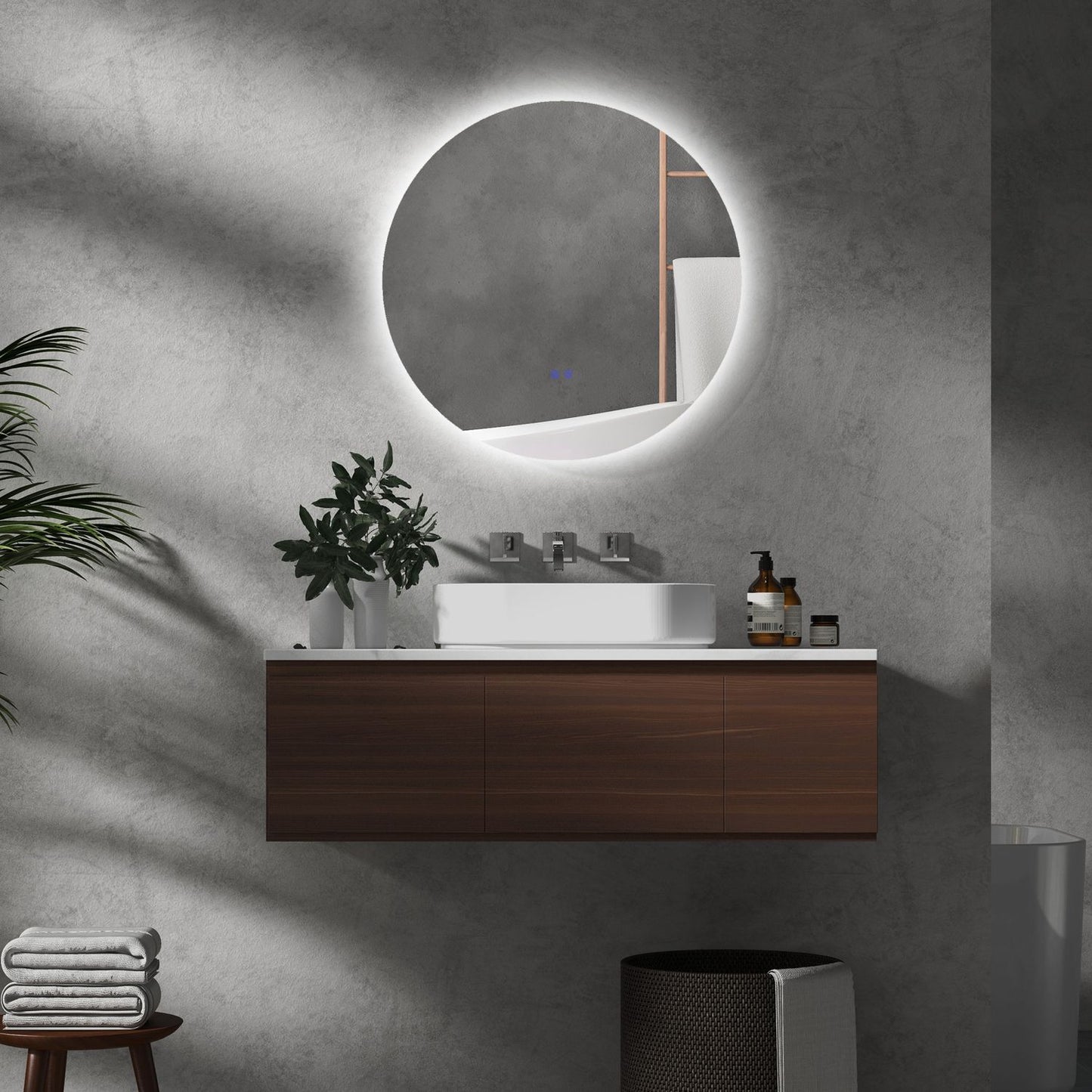 Illuminated bathroom mirror, Ø70 cm, Anti-Fog, Touch Switch