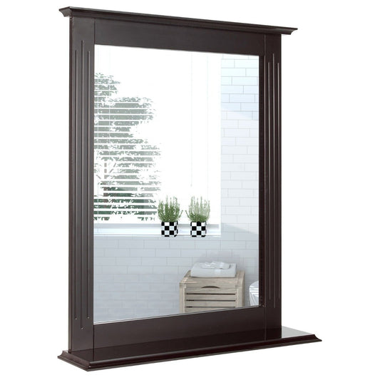 Bathroom mirror with shelf Rectangular bathroom mirror Wall mirror 68.5 x 57 x 12 cm Brown