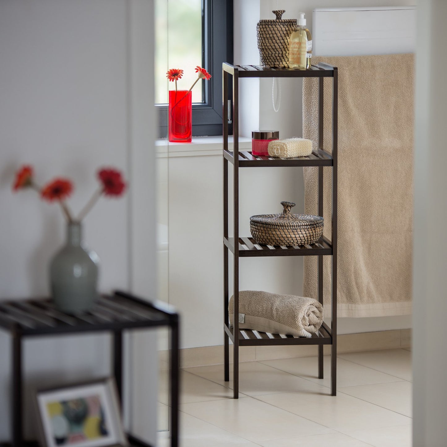Bathroom shelf bamboo dark brown