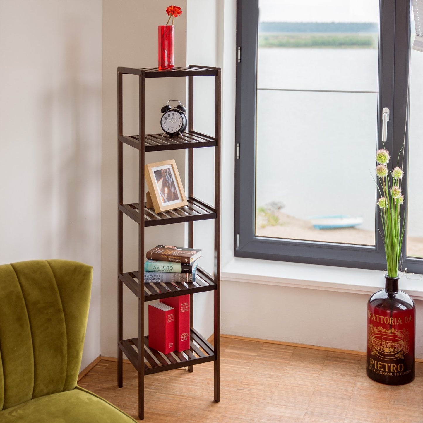 Bathroom shelf bamboo dark brown