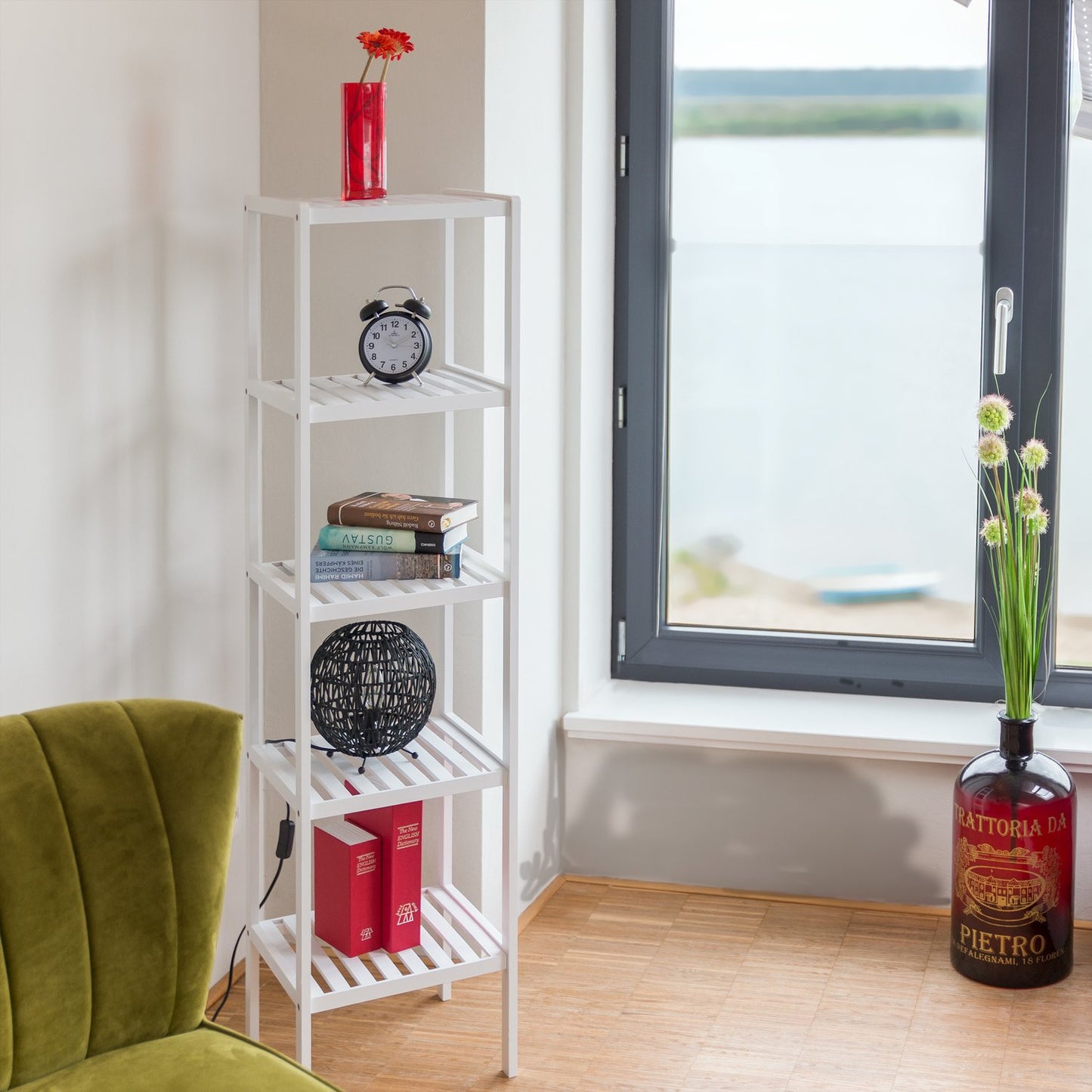 Bathroom shelf bamboo white