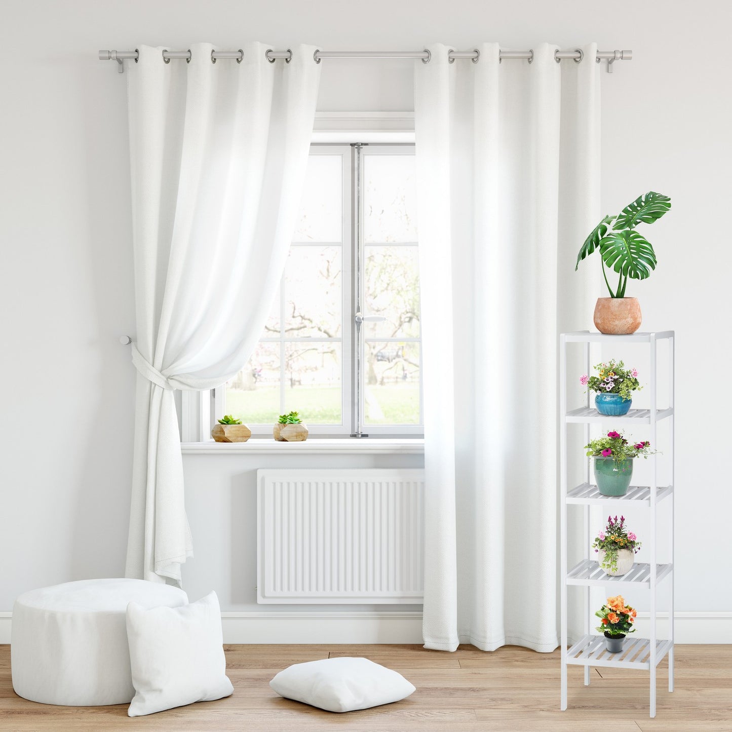 Bathroom shelf bamboo white
