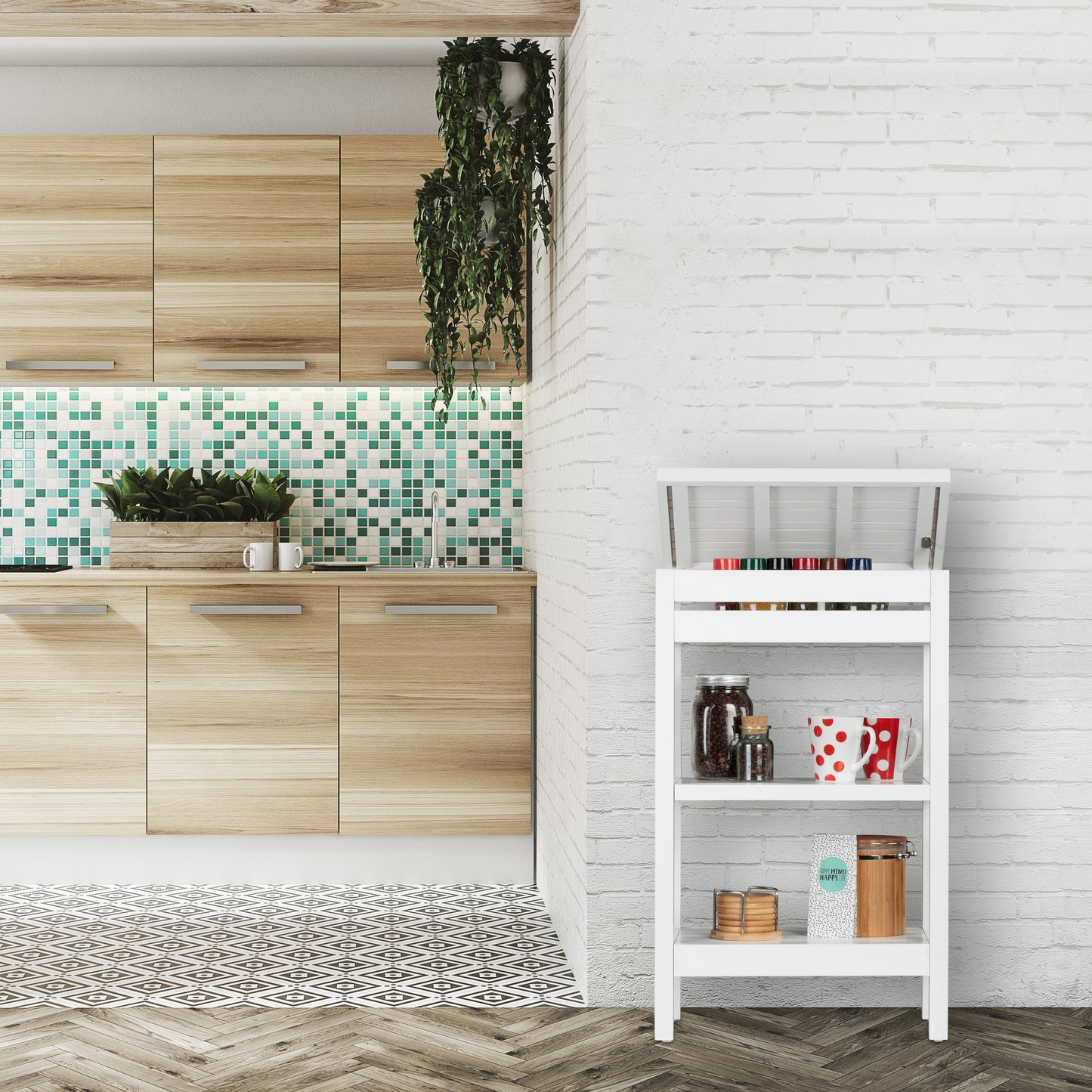 Bathroom shelf bamboo white