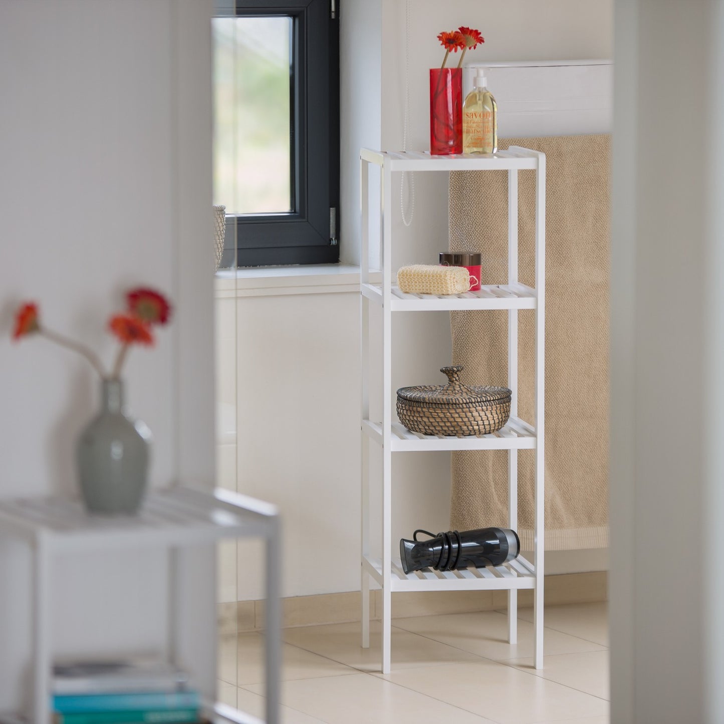 Bathroom shelf bamboo white