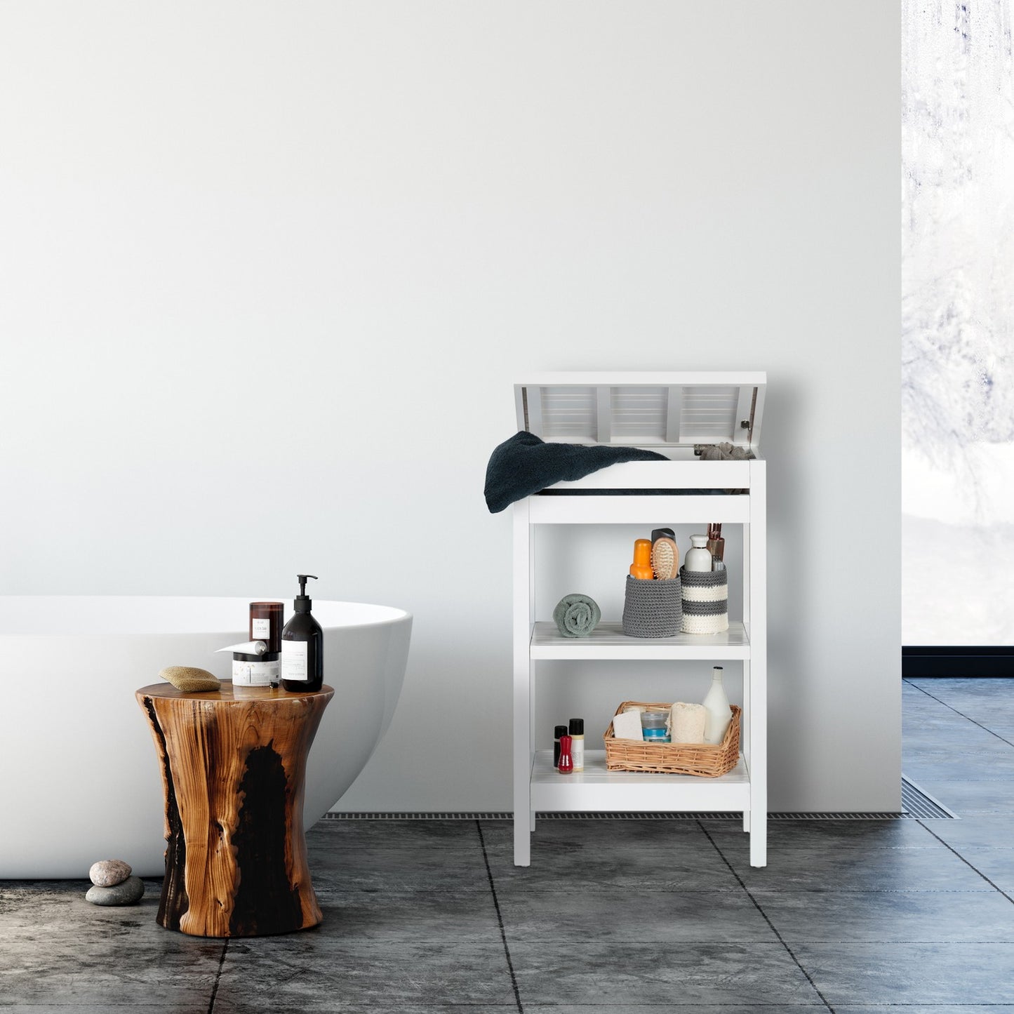 Bathroom shelf bamboo white