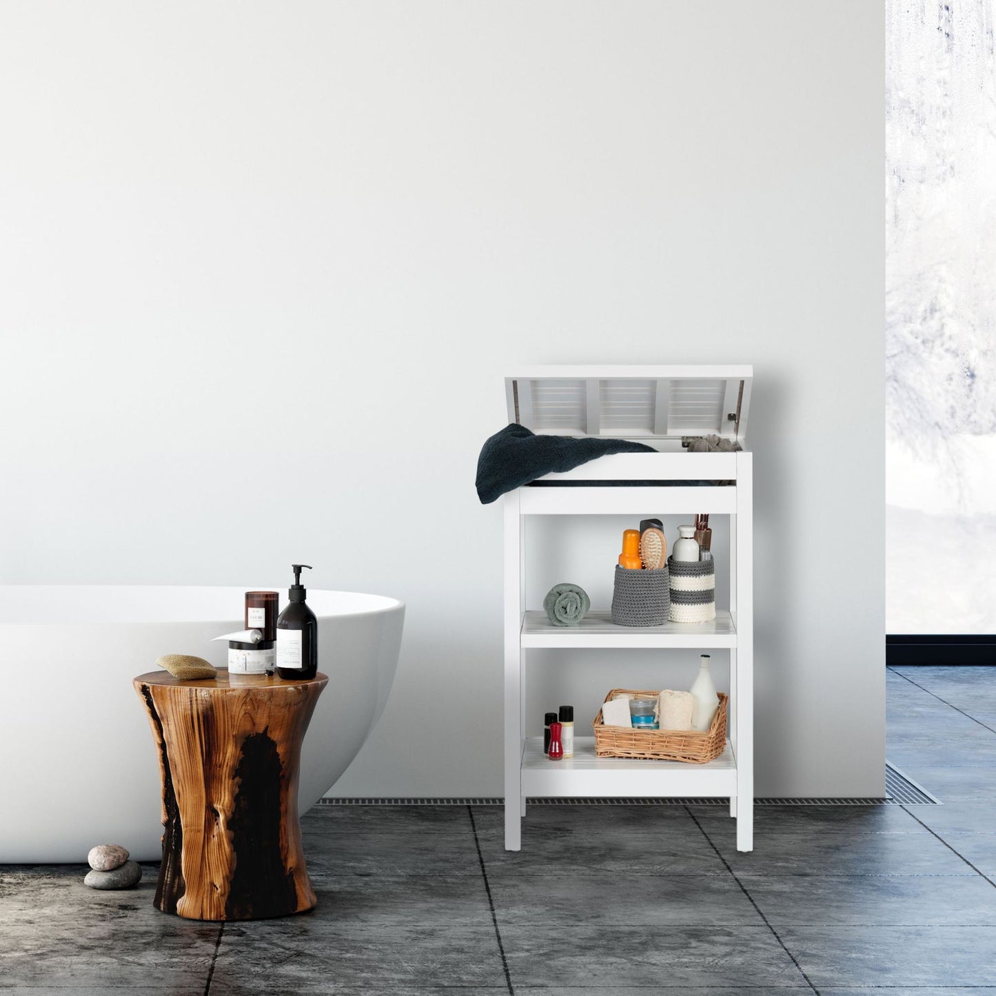 Bathroom shelf bamboo white