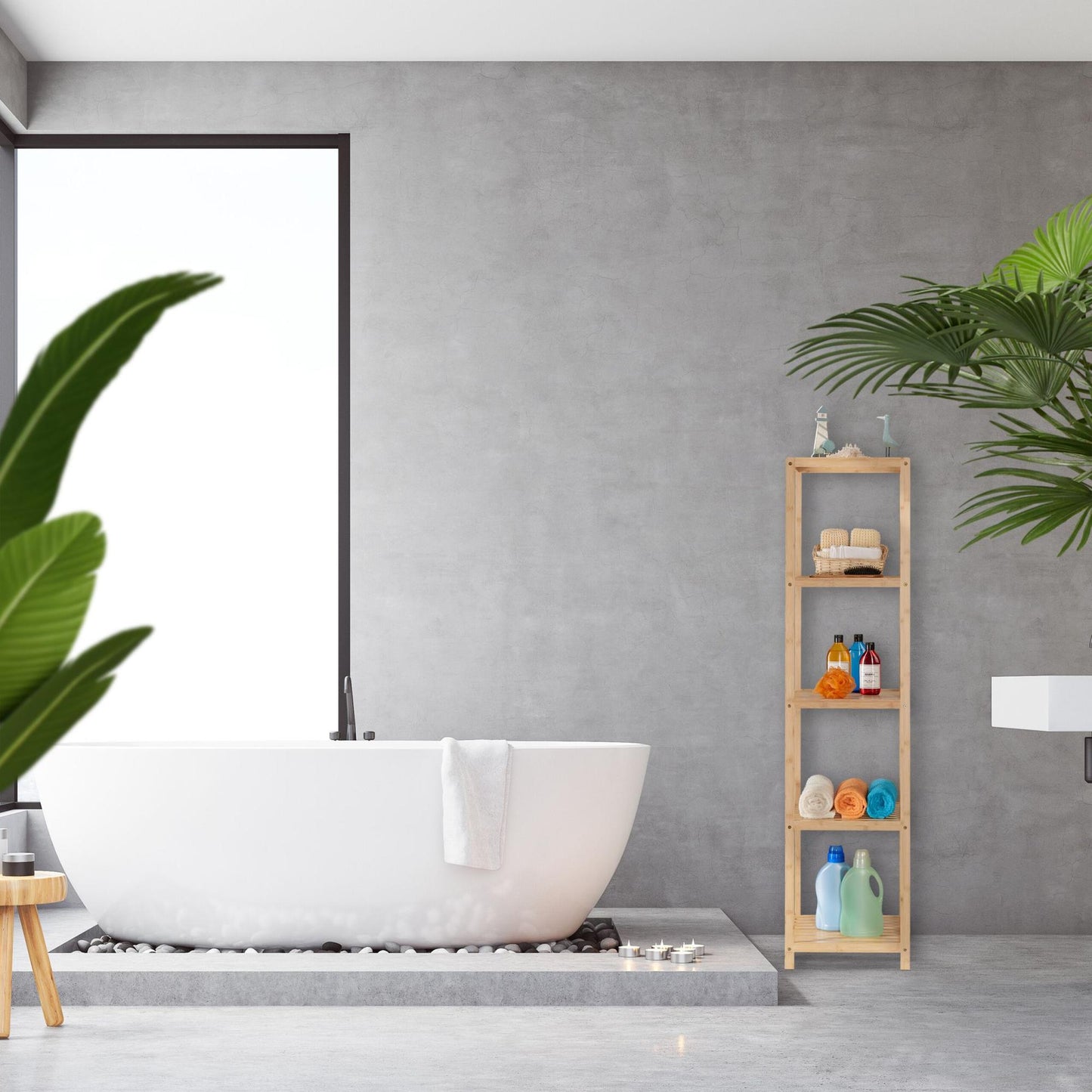 Bathroom shelf in bamboo 5 shelves