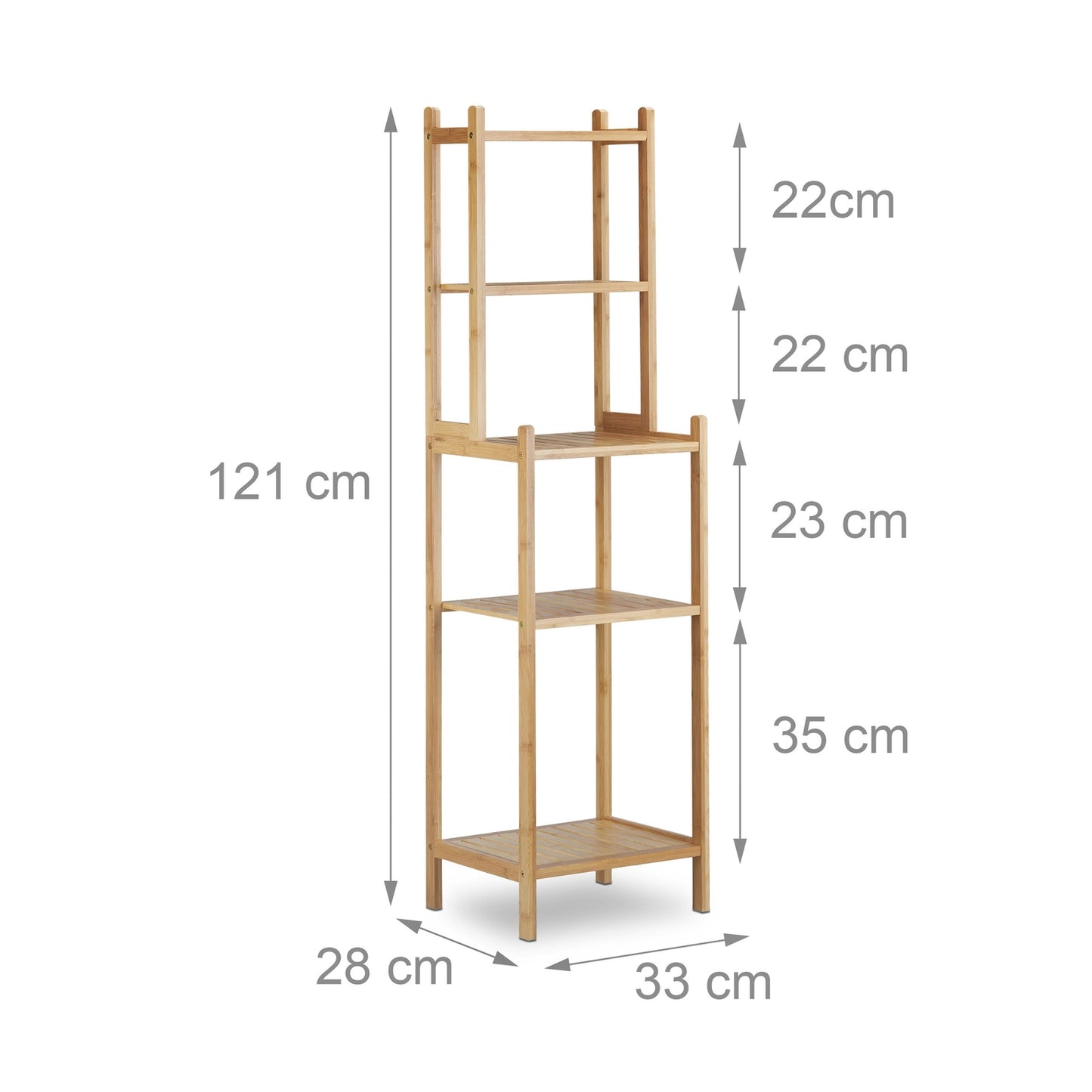 Bathroom shelf in bamboo Small and large compartments