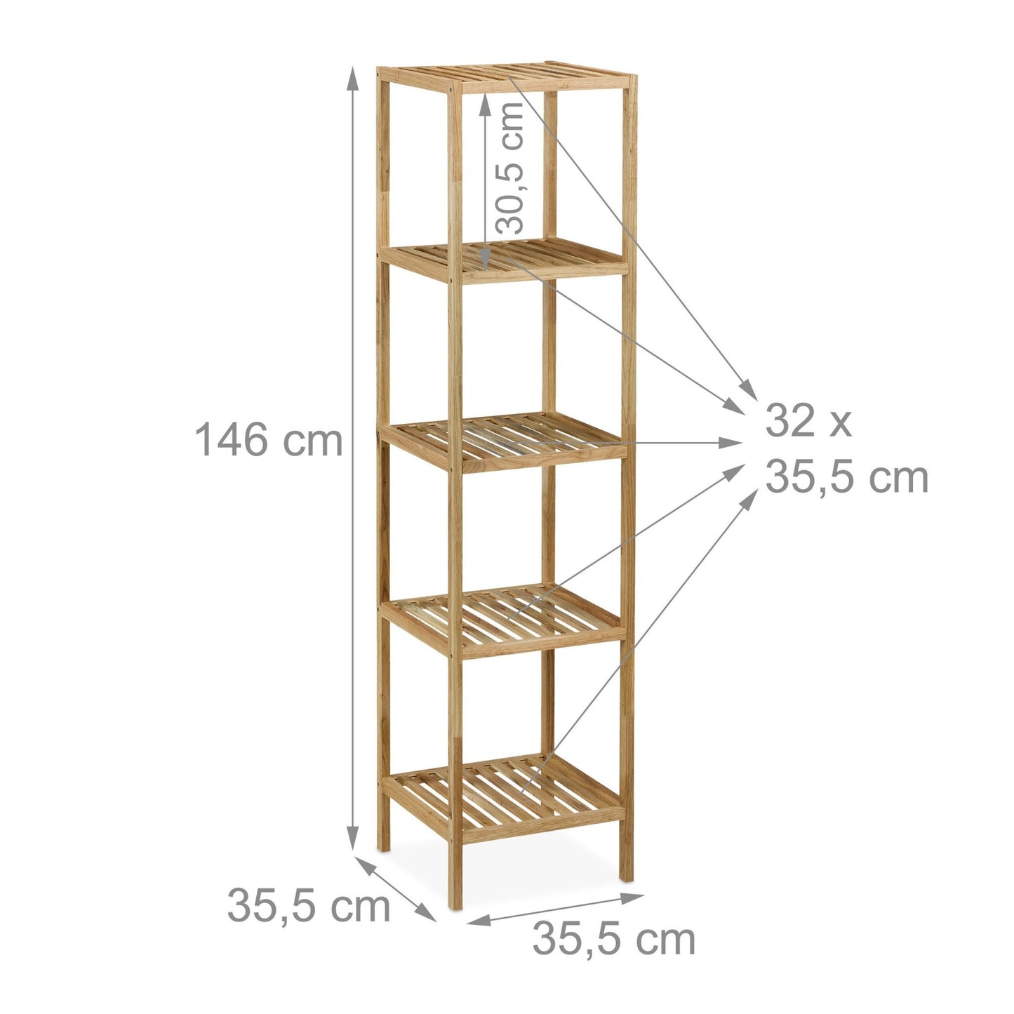 Bathroom shelf in walnut with open shelves