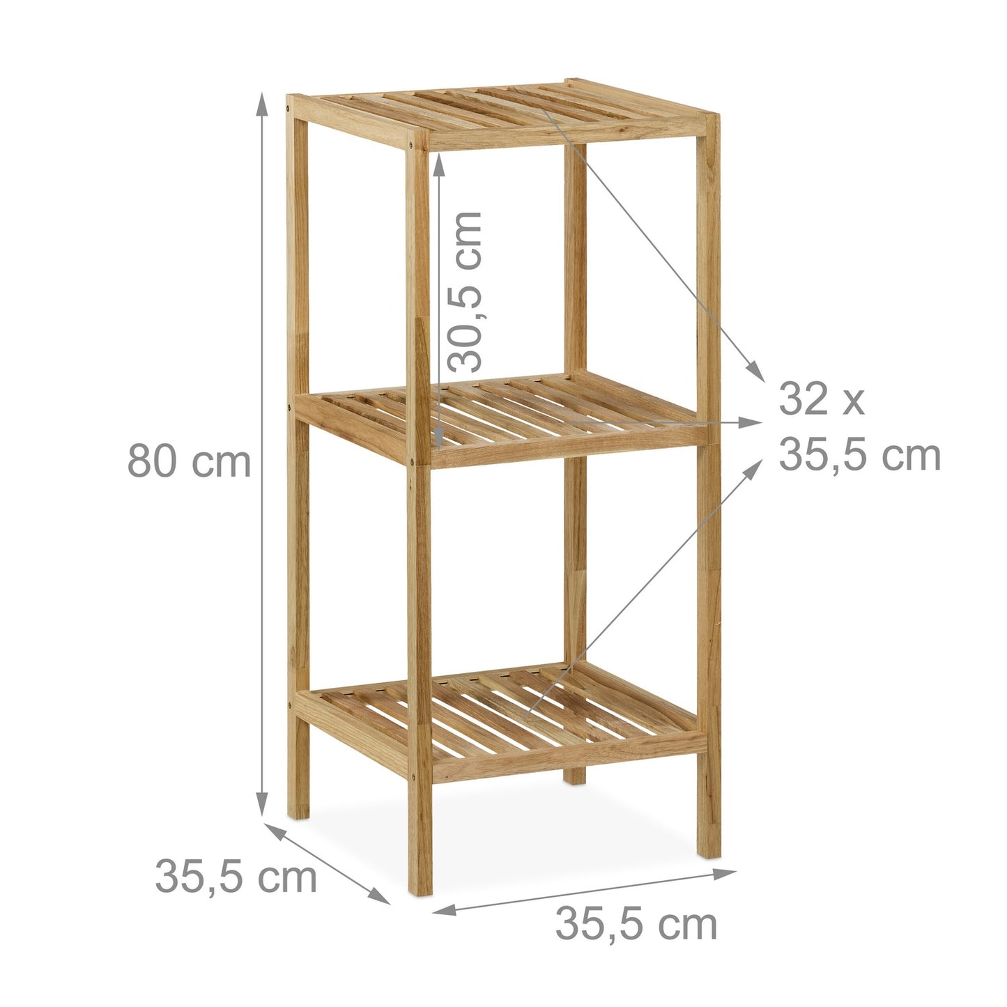 Bathroom shelf in walnut with open shelves