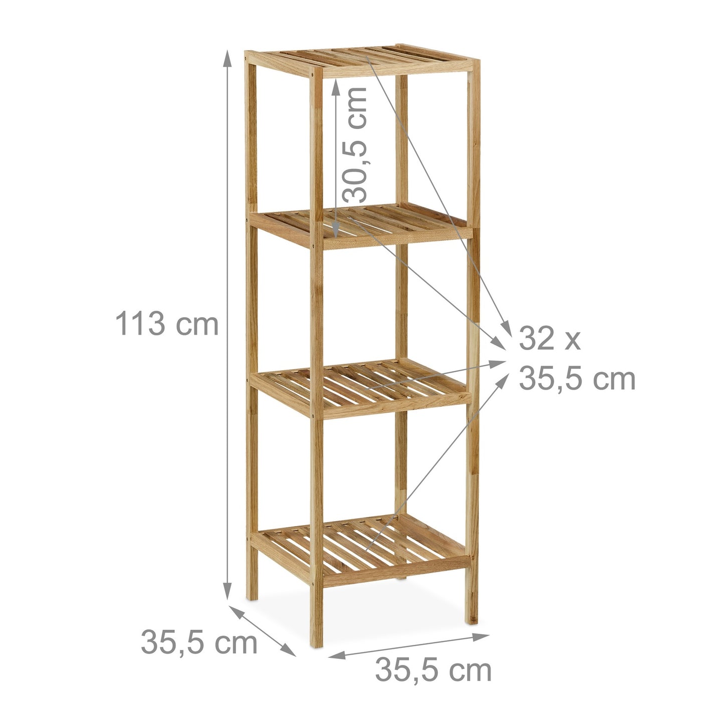 Bathroom shelf in walnut with open shelves