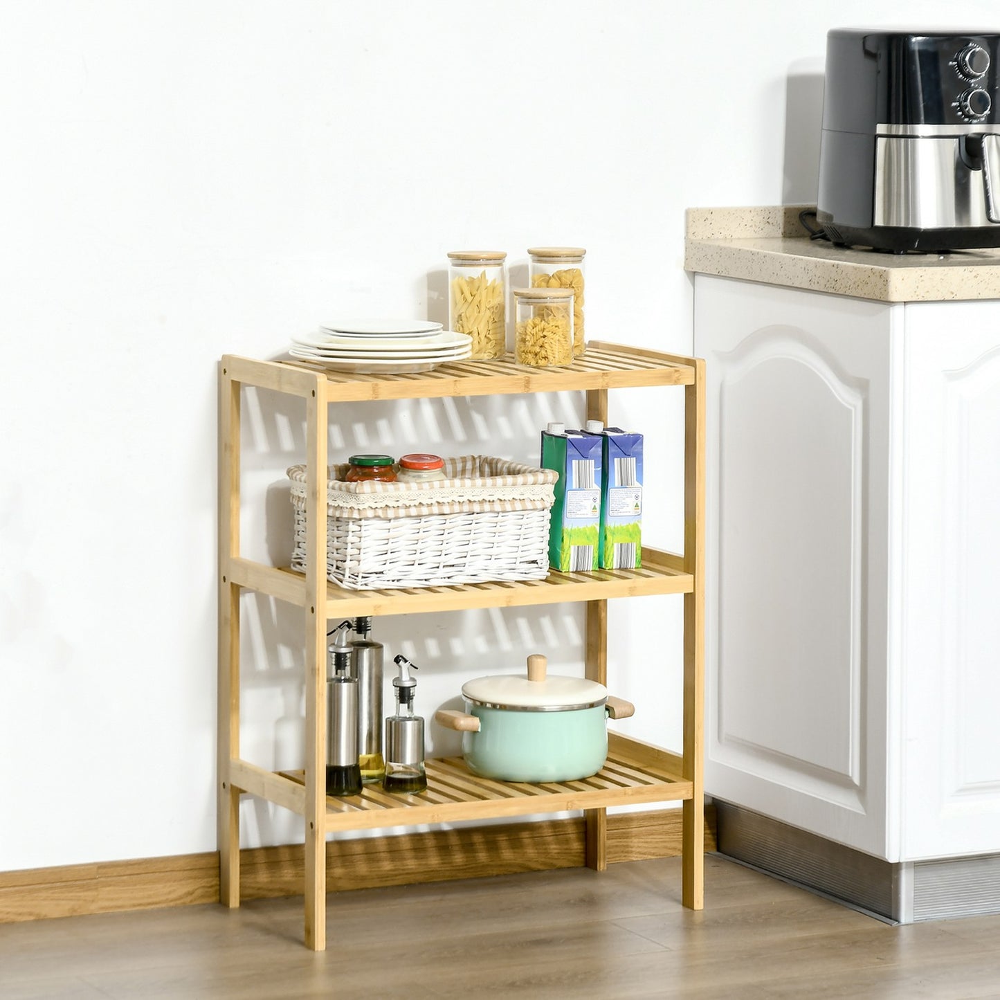 Bamboo 3-level shelf for bathroom, kitchen or living room