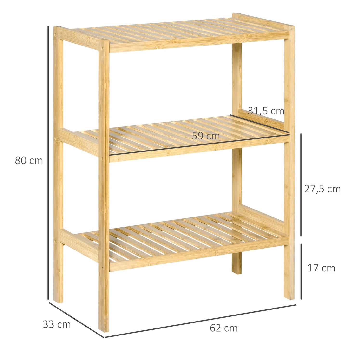 Bamboo 3-level shelf for bathroom, kitchen or living room