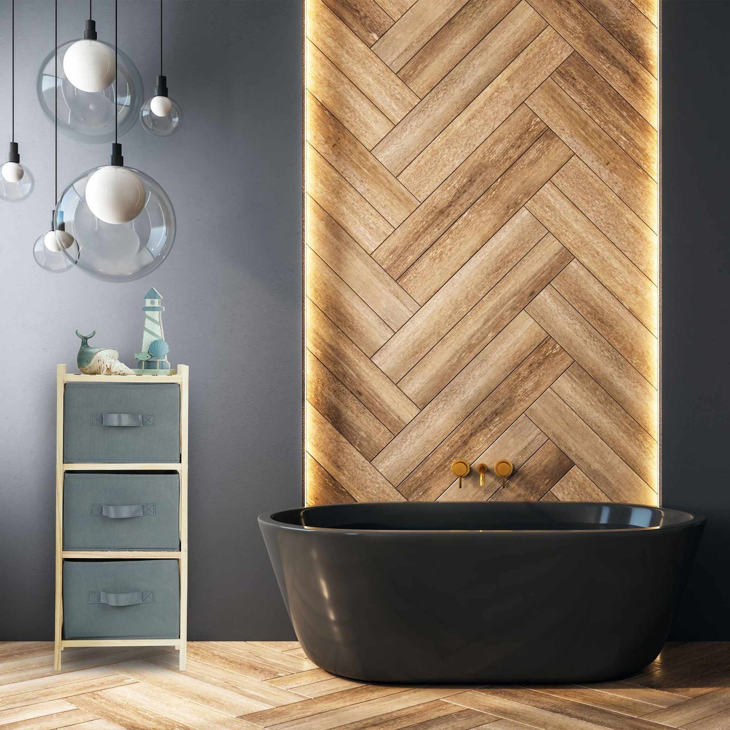 Bathroom shelf with 3 baskets