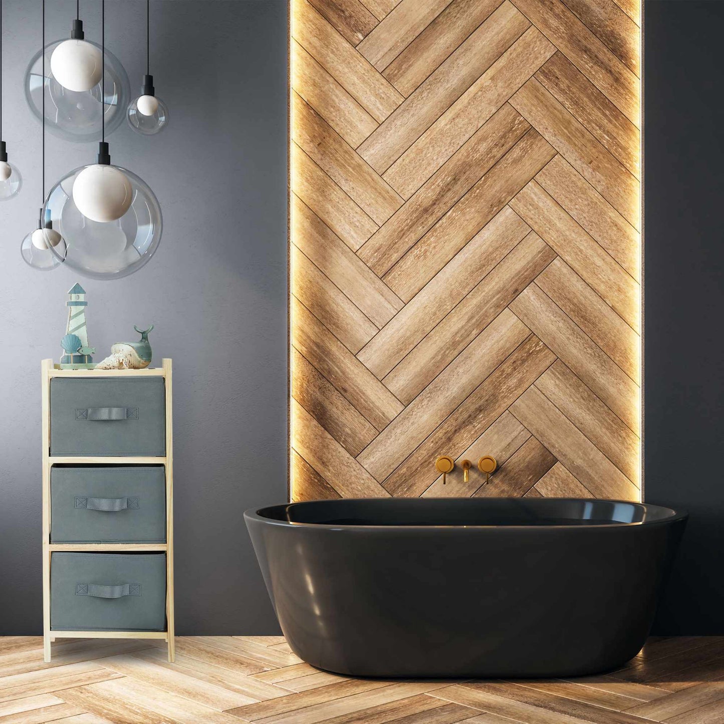 Bathroom shelf with 3 baskets