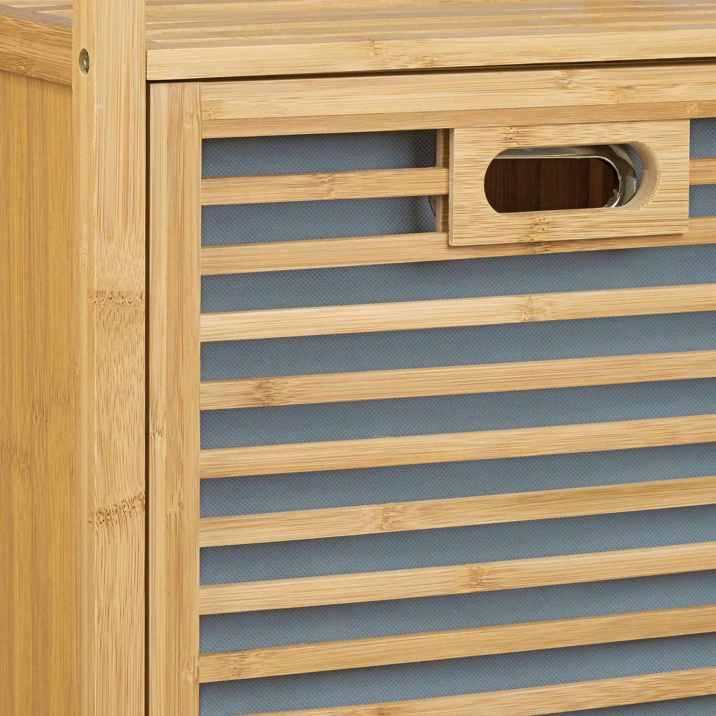 Bathroom shelf with bamboo laundry basket