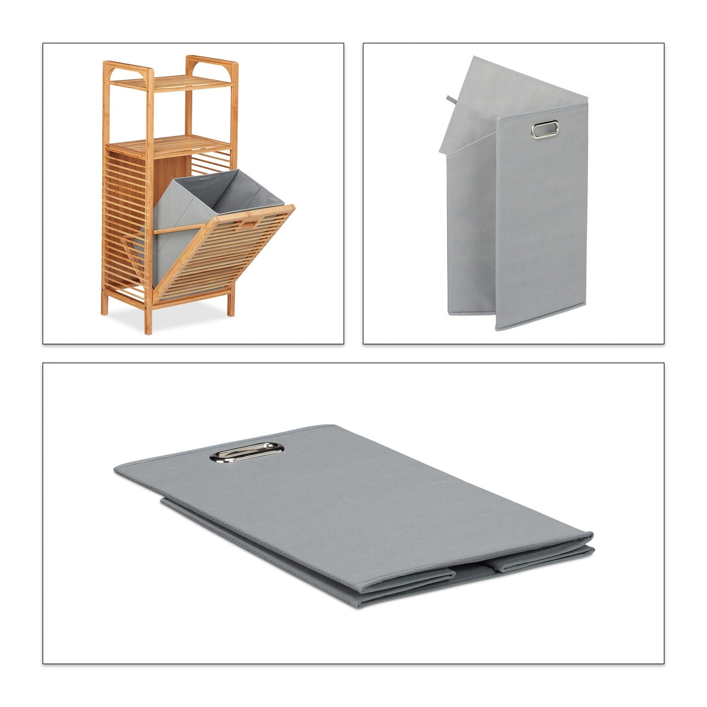 Bathroom shelf with laundry basket
