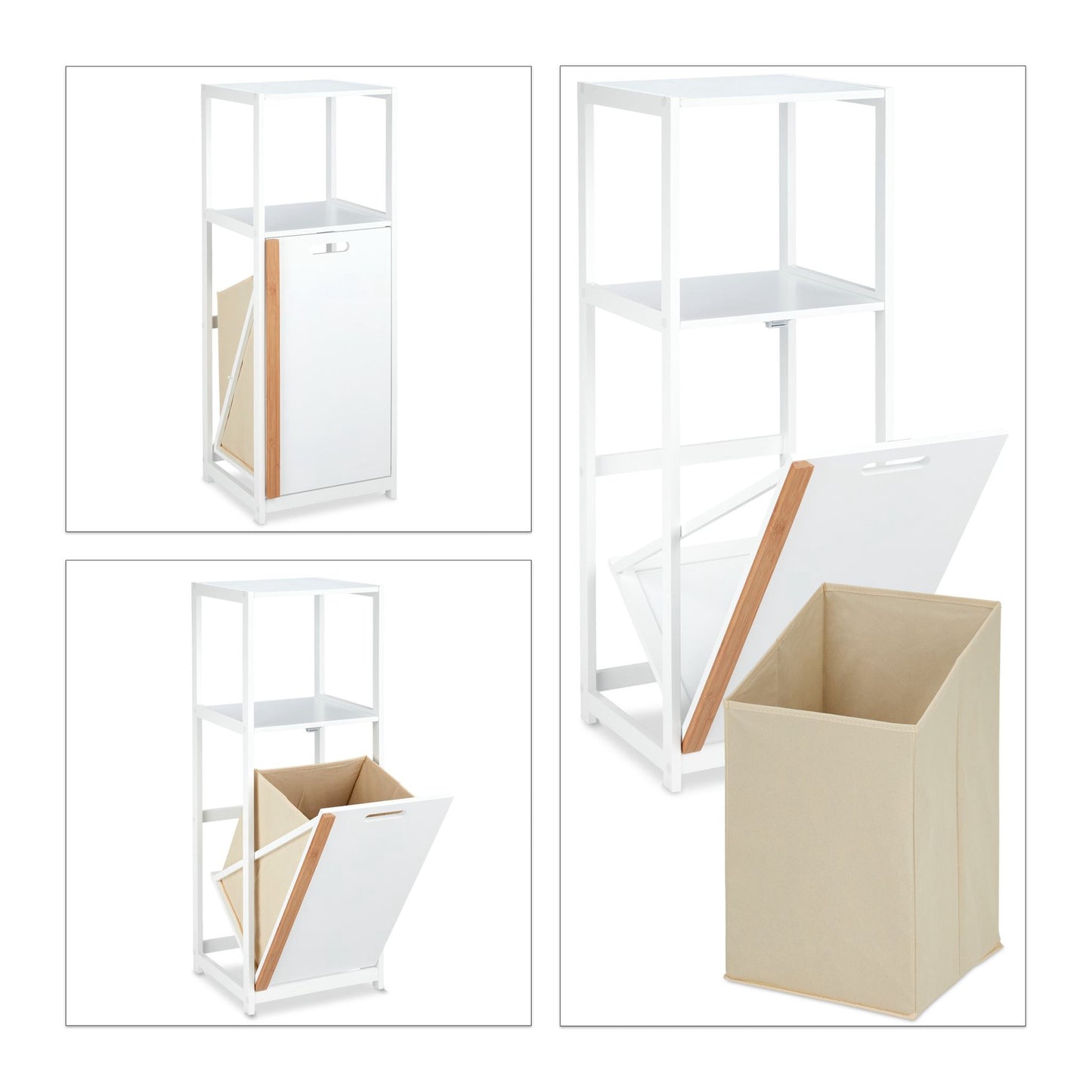 Bathroom shelf with laundry basket