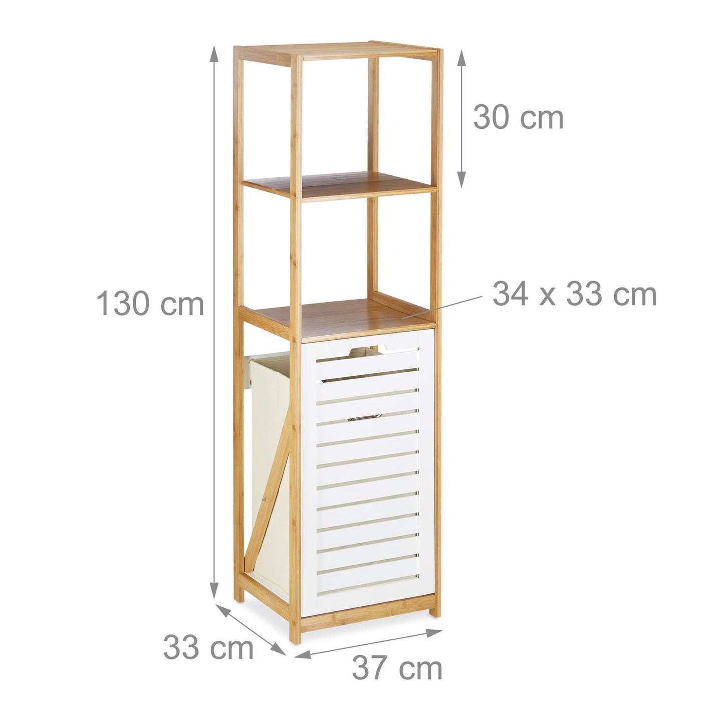 Bathroom shelf with laundry basket