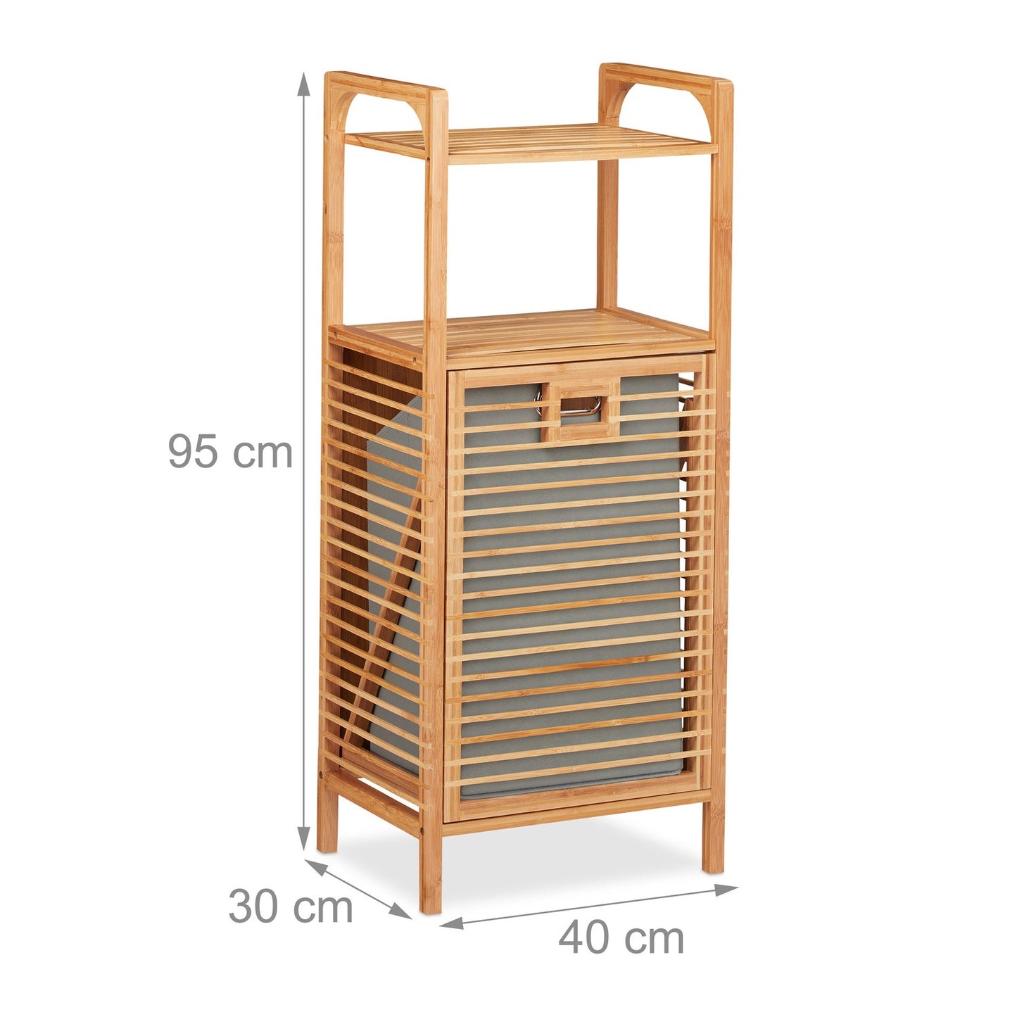 Bathroom shelf with laundry basket
