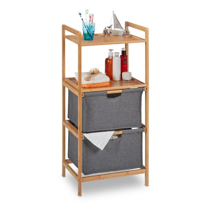 Bathroom shelf with laundry baskets