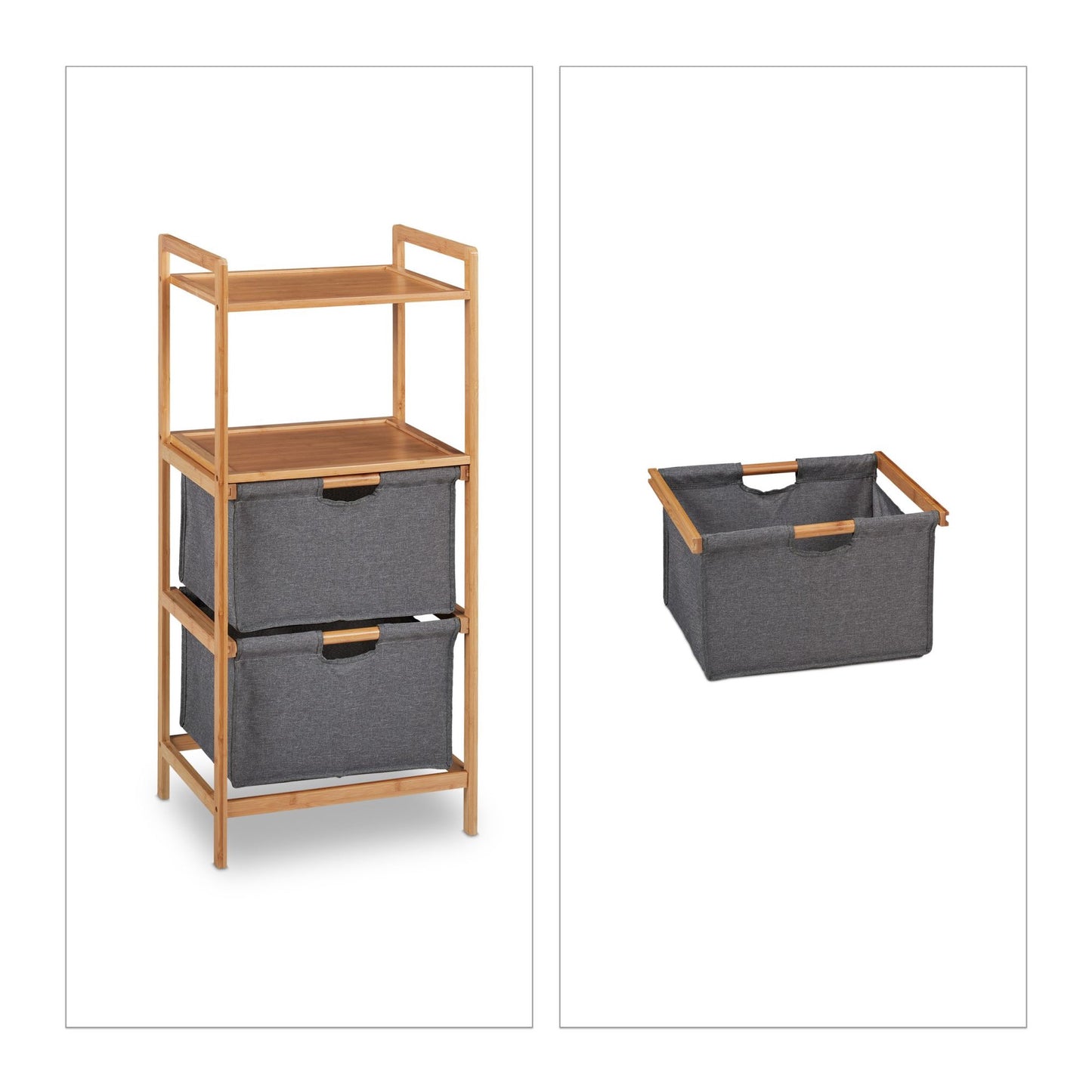 Bathroom shelf with laundry baskets