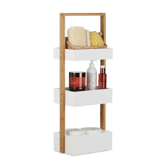 Bathroom shelf with three compartments