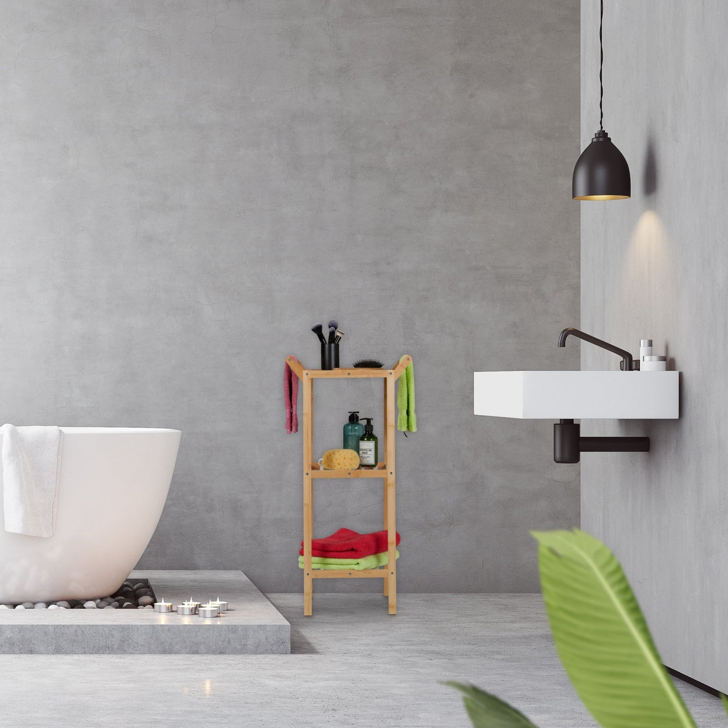 Bathroom shelf with towel holder