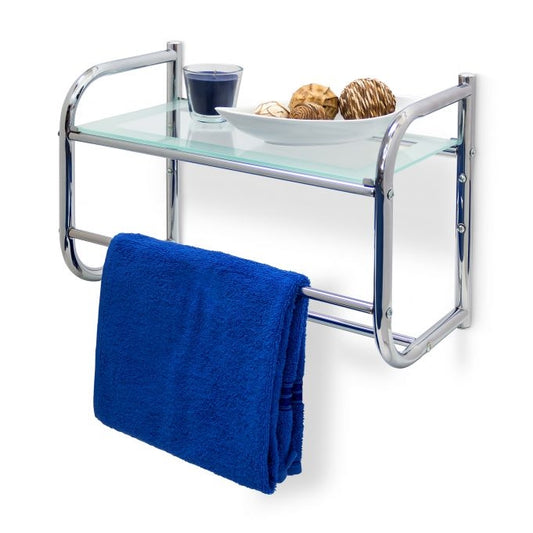 Bathroom shelf with towel rack
